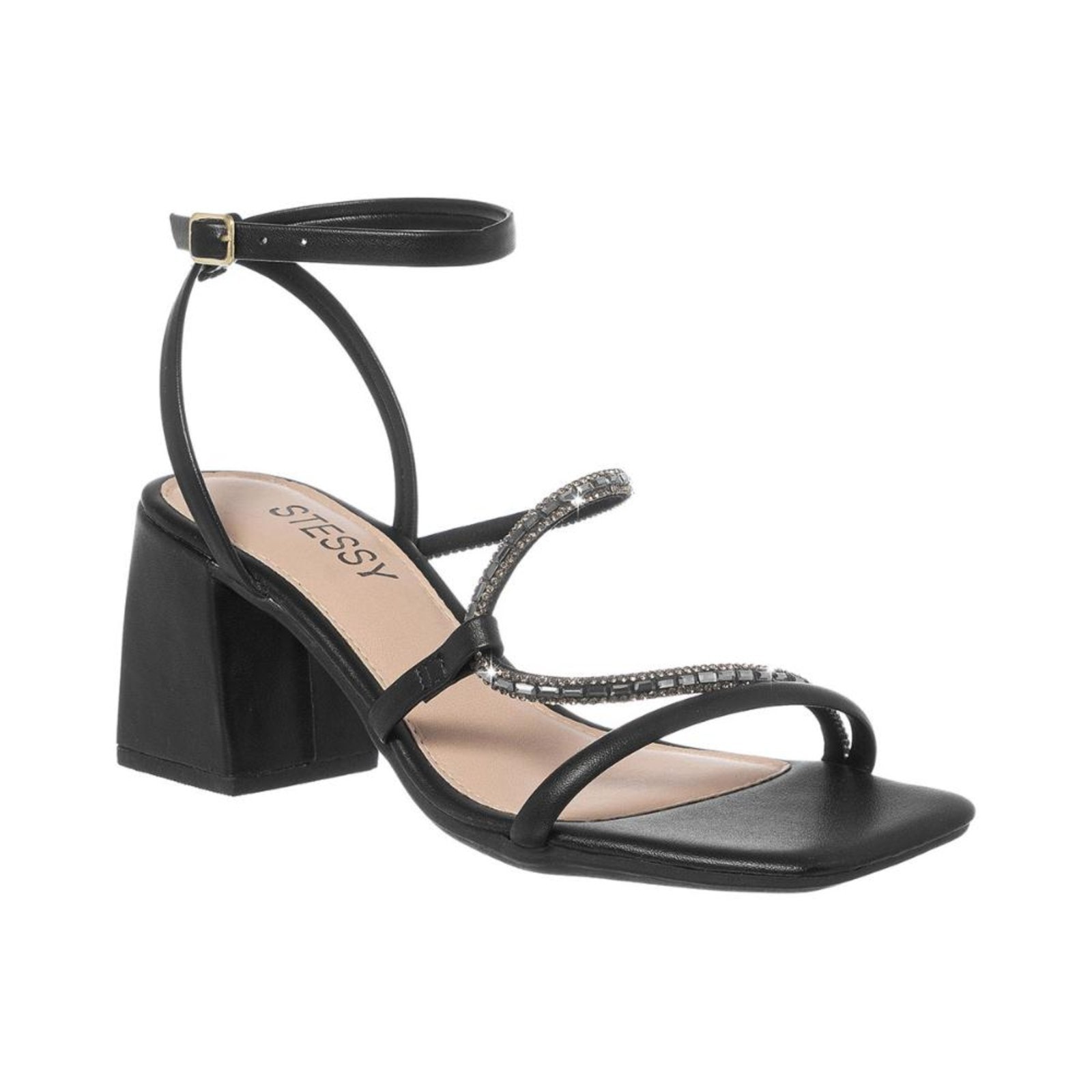 Imagem principal Sandália Feminina Festa Original Strass Elegante Salto Baixo - Cobre - 34 Stessy Shoes preto