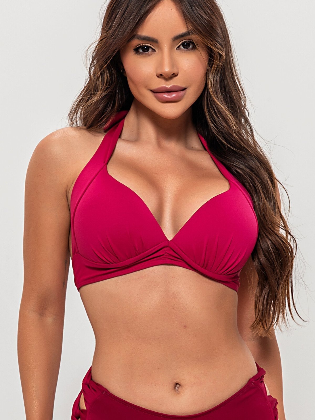 Imagem principal Biquíni Busto Sutiã Orla da Praia Bojo Cortinão Alças Largas Reforçadas Escuro Orla da Praia rosa/vermelho rosa