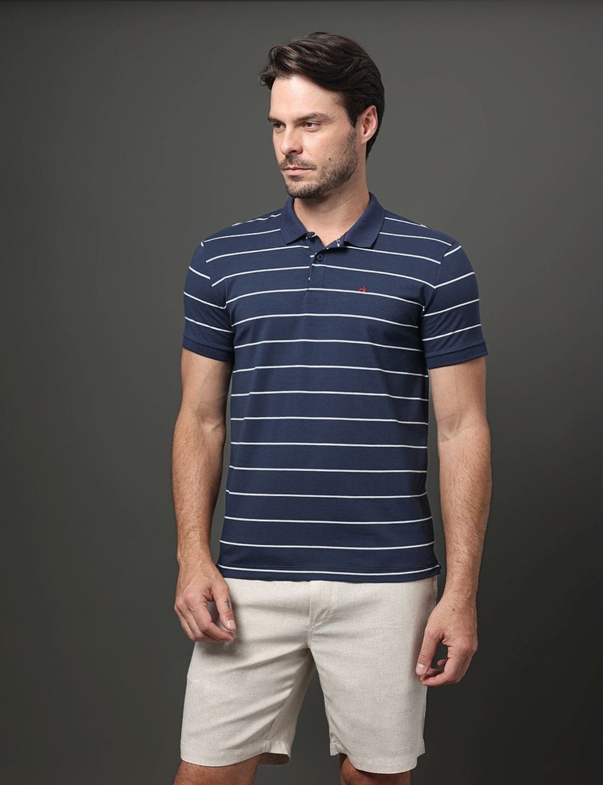Imagem principal Polo Masculina Slim Cotton Listrado Calvin Klein - Marinho Calvin Klein Jeans azul marinho