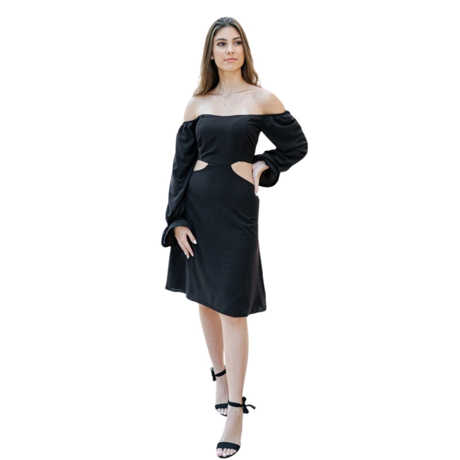 Imagem principal Vestido Midi Manga Longa Viscose Cia do Vestido preto