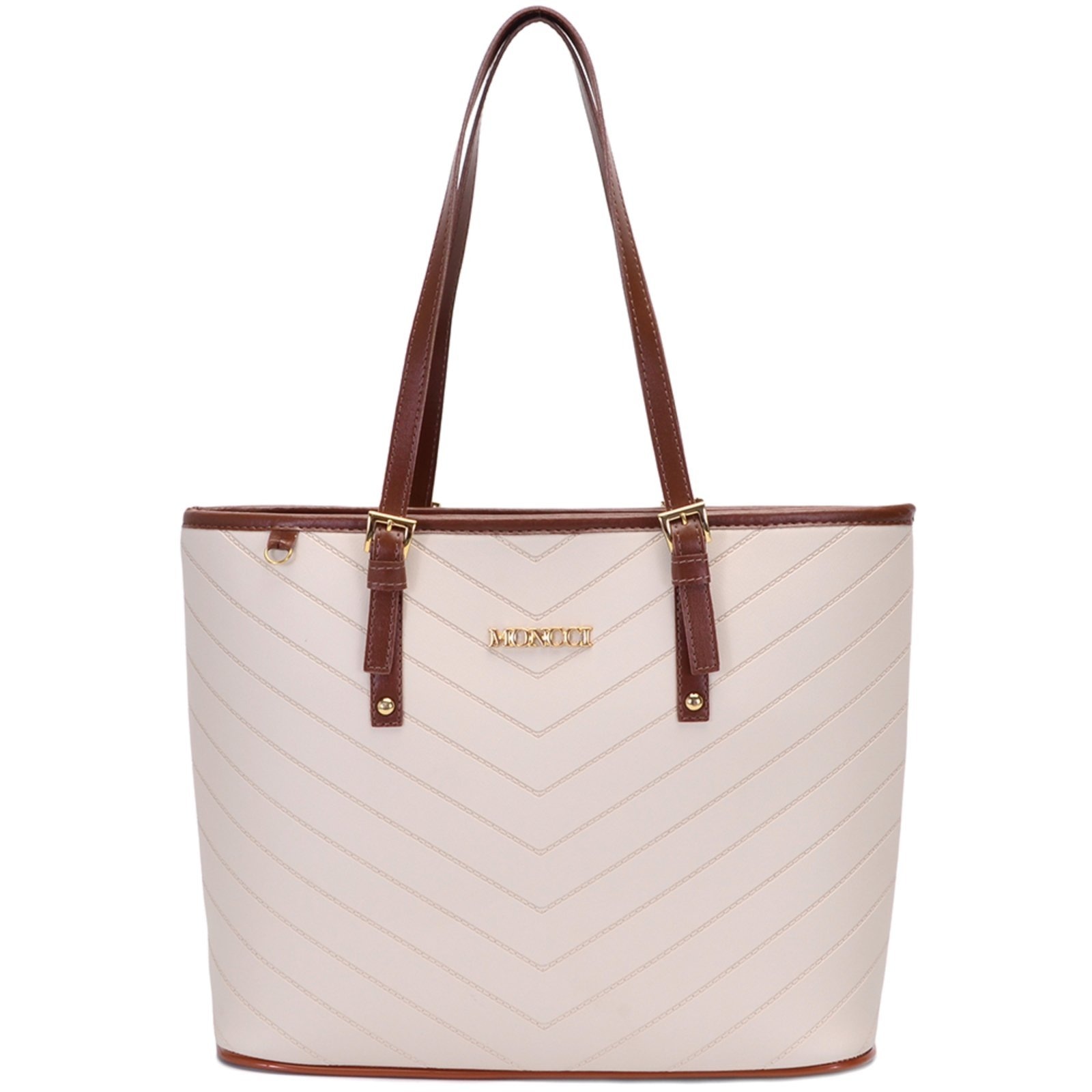 Imagem principal Bolsa Feminina Moncci Grande Ombro Forrada Fivela Roma Bordado Marfim MONCCI branco/caramelo/off-white