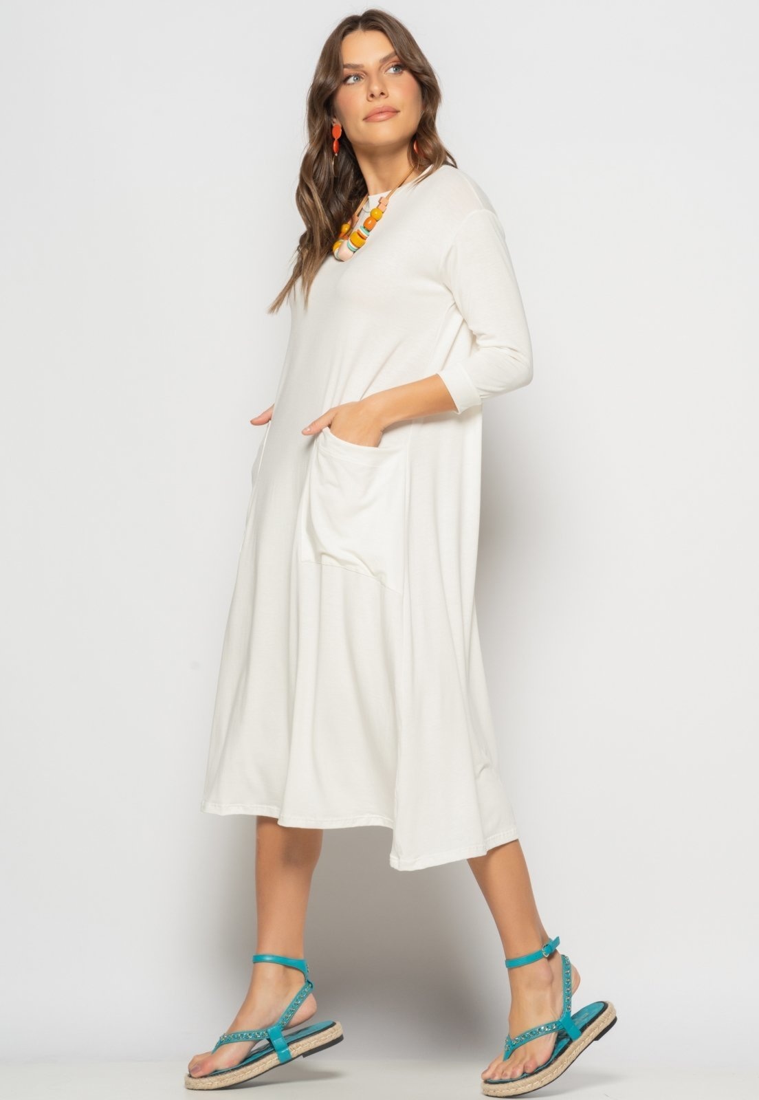 Imagem principal Vestido Midi Com Bolsos E Manga 7/8 Salvatore Marfim Salvatore Fashion bege