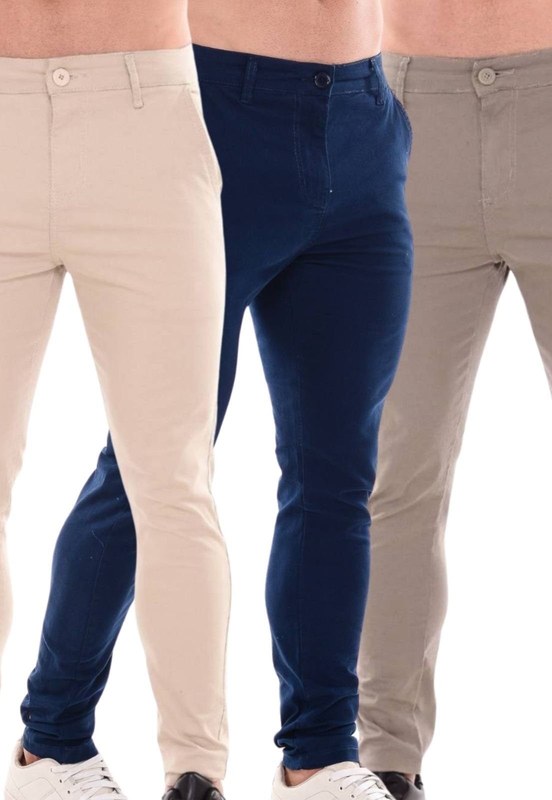 Imagem principal Kit 3 Calças Sarja Mys Jeans Confortável Estiloso Cinza Escuro Bege Claro Ethereal Jeans azul