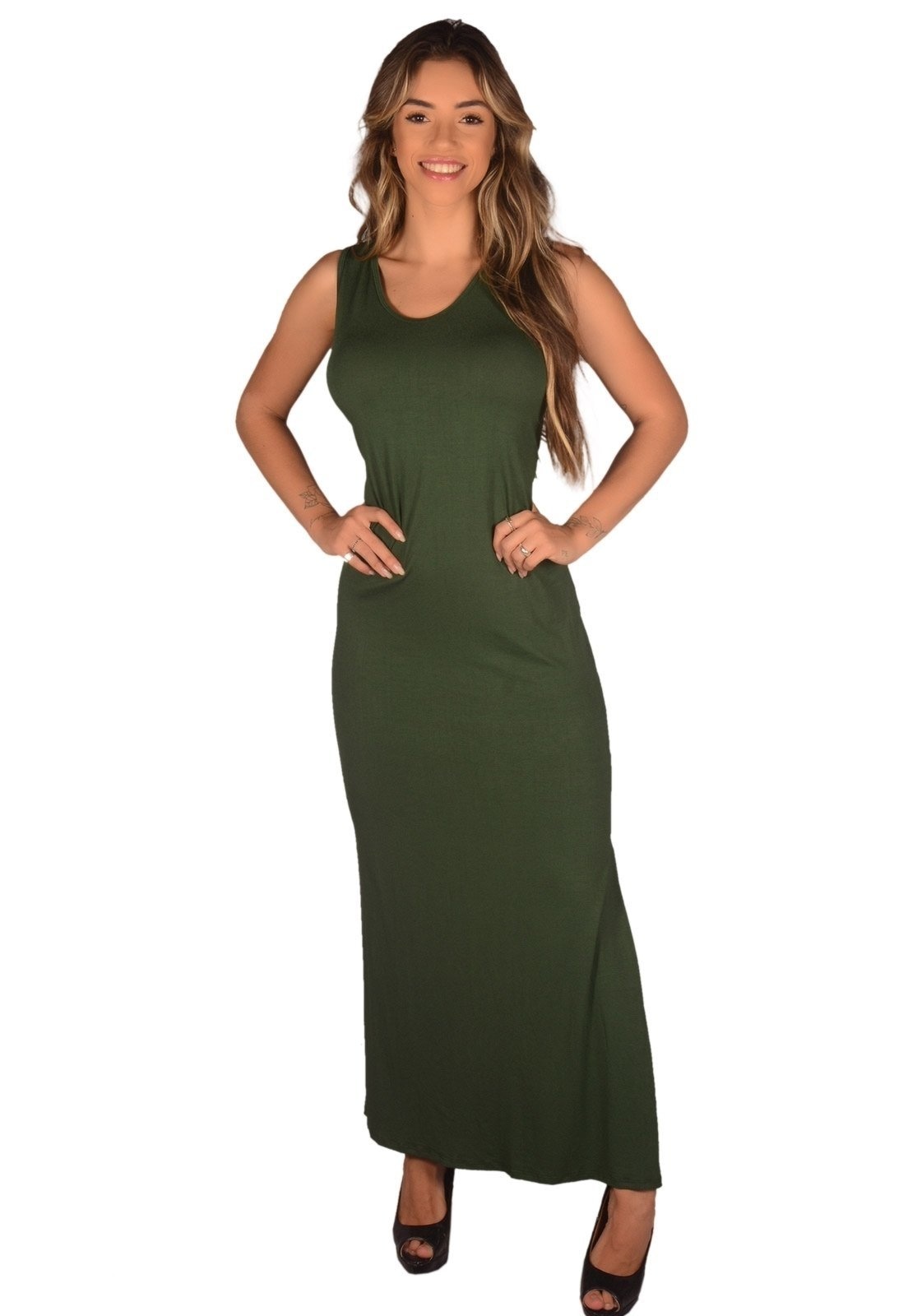 Imagem principal Vestido Longo Verde Militar Com Fenda Lateral Toda Casual preto verde