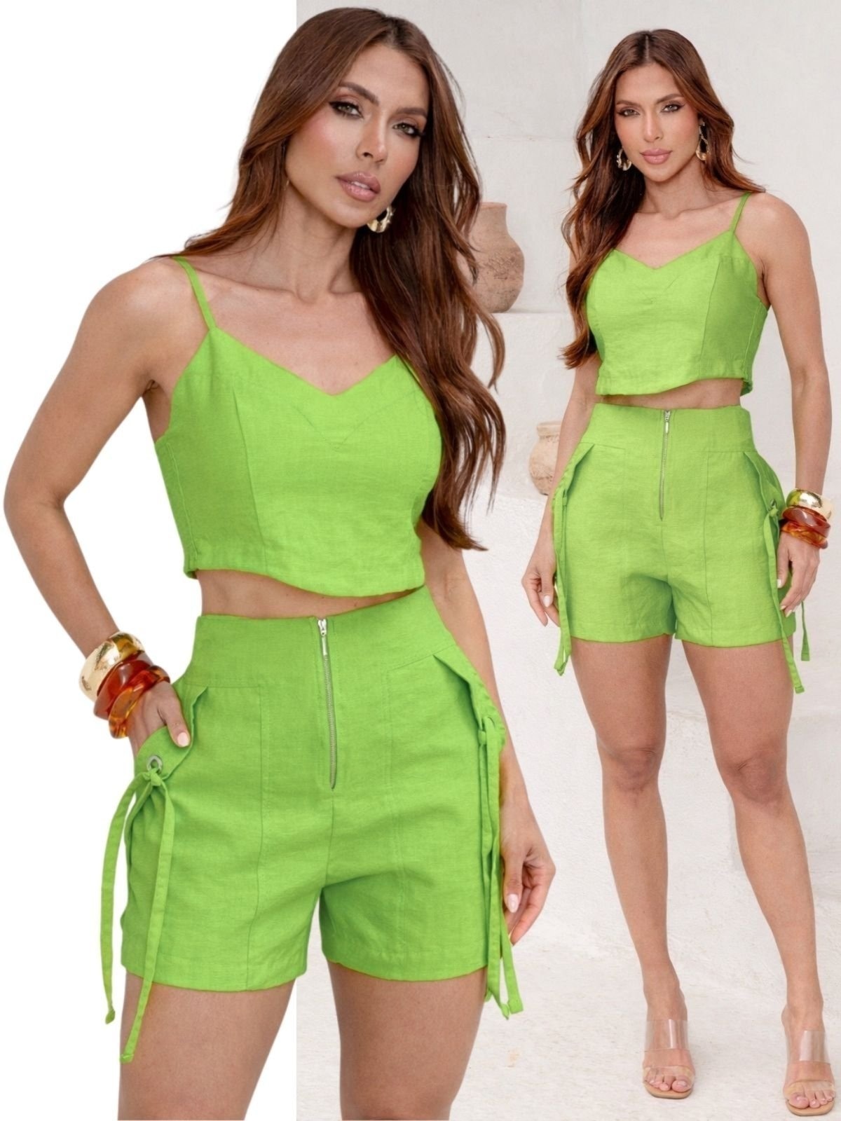 Imagem principal Conjunto Feminino Tropical Fashion Cropped e Shorts Com Zíper Tanqueray TROPICAL FASHION verde