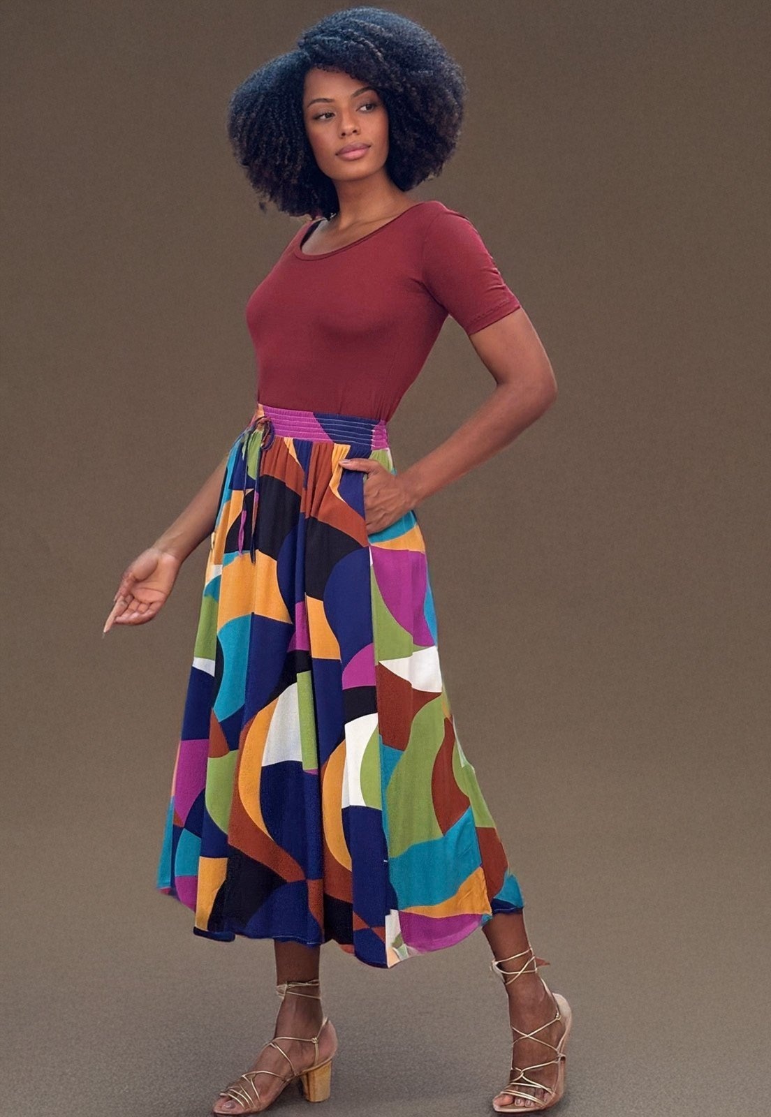 Imagem principal Saia Amazonia Vital Longa Viscose Estampa Jardim Azul Amazonia Vital estampado/laranja/lilás/preto/verde azul