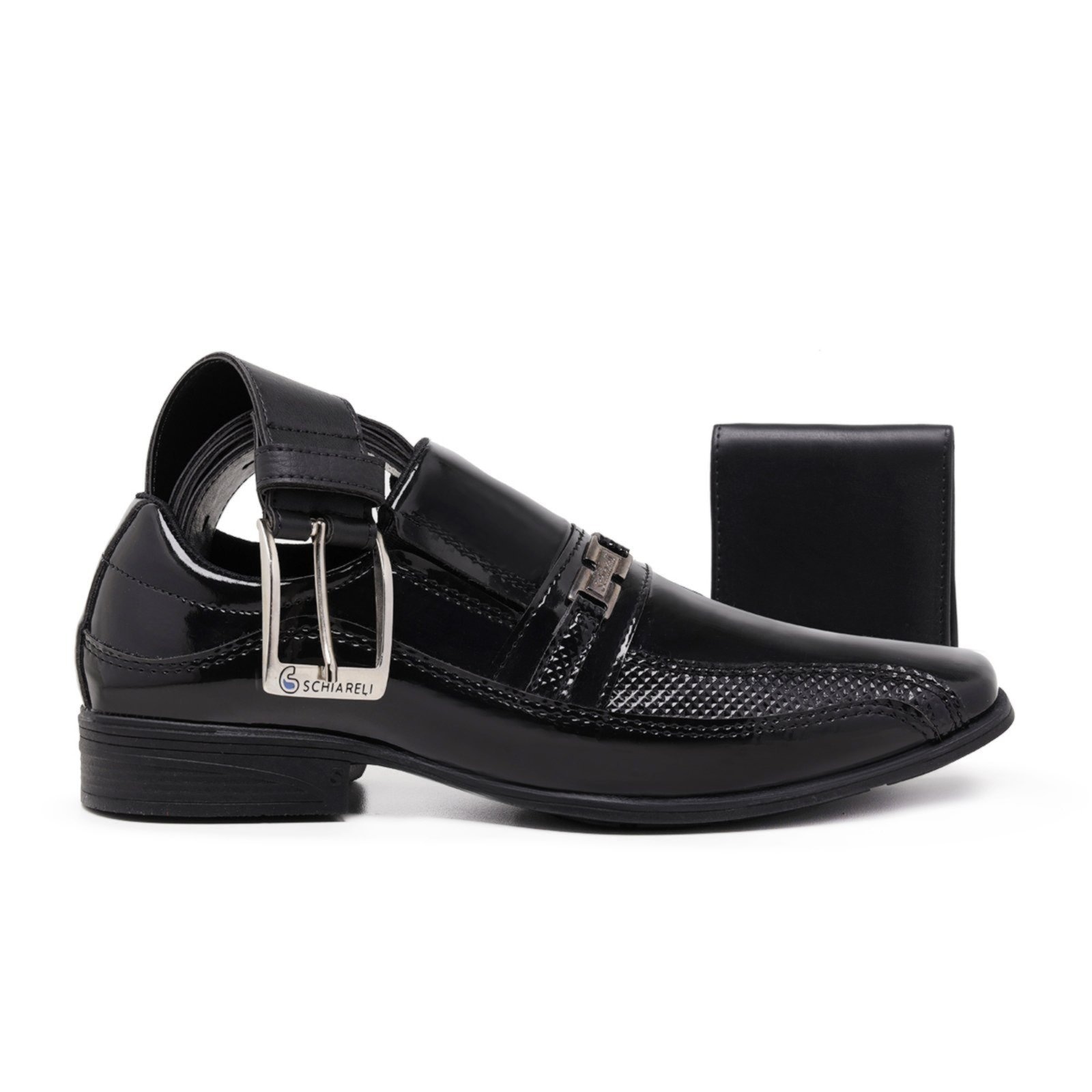 Imagem principal Kit Sapato Masculino Social Com Cinto e Carteira Verniz Casamento Trabalhar Em Loja 836 Verniz Schiareli preto