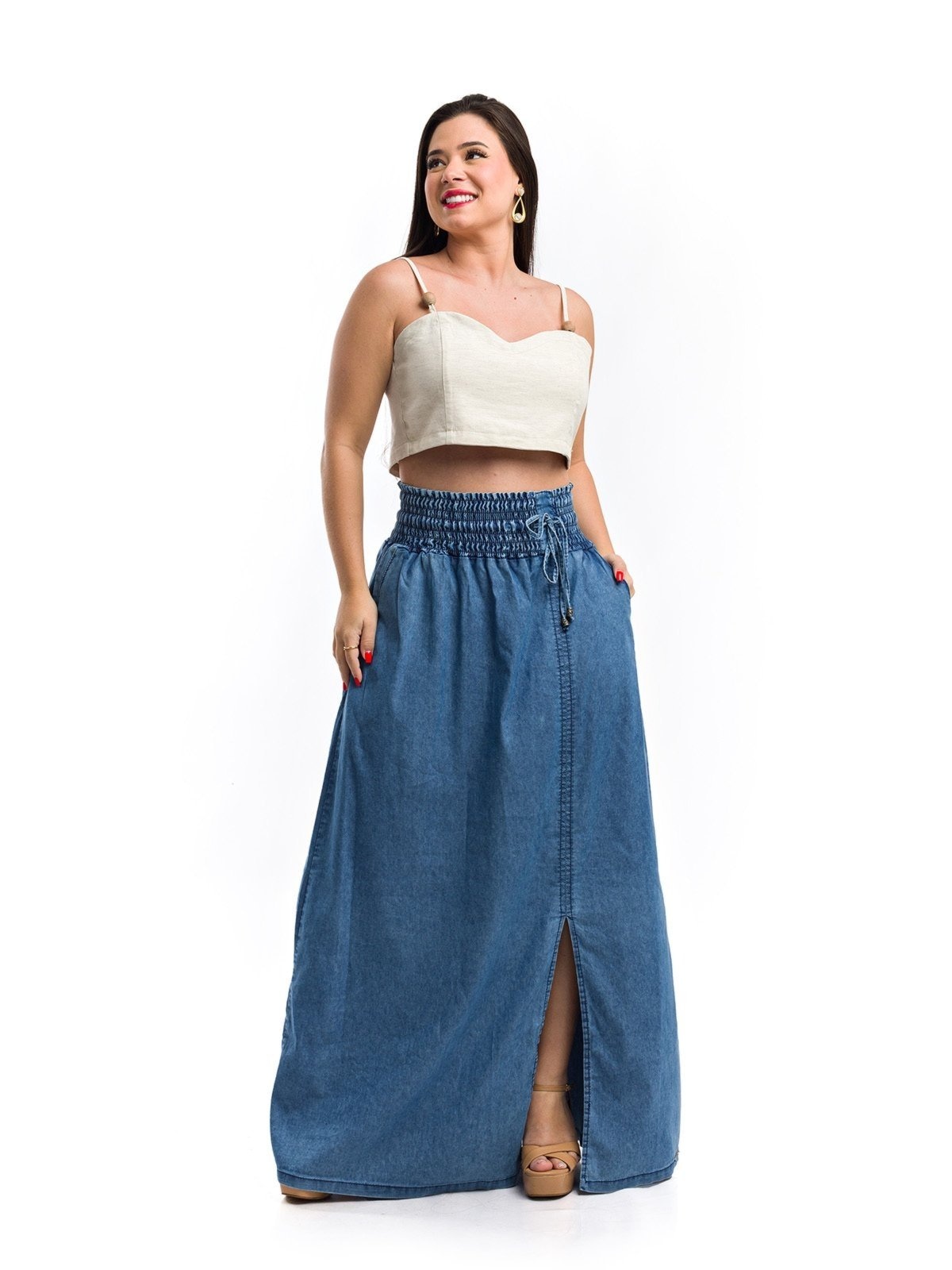 Imagem principal Saia Longa Restrito Jeans Com Lastex Restrito Jeans azul