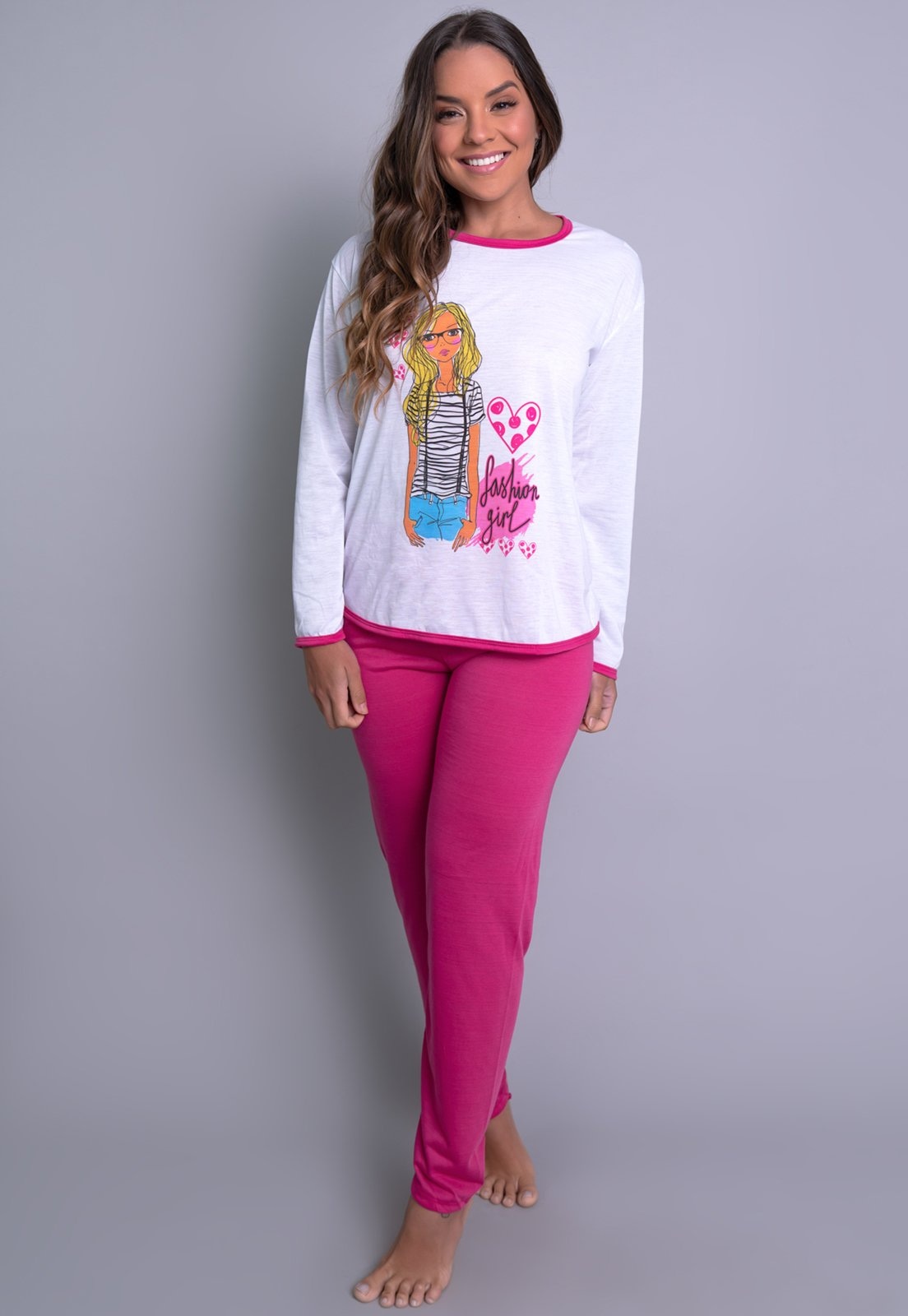 Imagem principal Pijama MVB Modas Longo Adulto Manga Comprida Inverno Pink Mvb Modas rosa pink