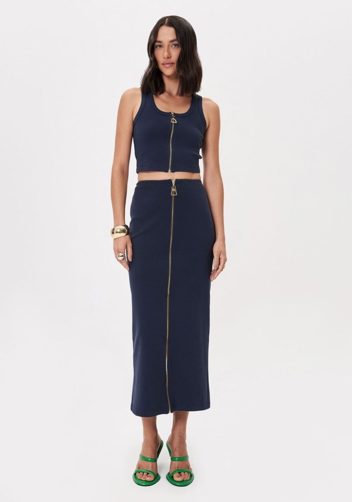 Imagem principal Saia Super Midi Cintura Alta Com Zíper Frontal Lança Perfume azul marinho