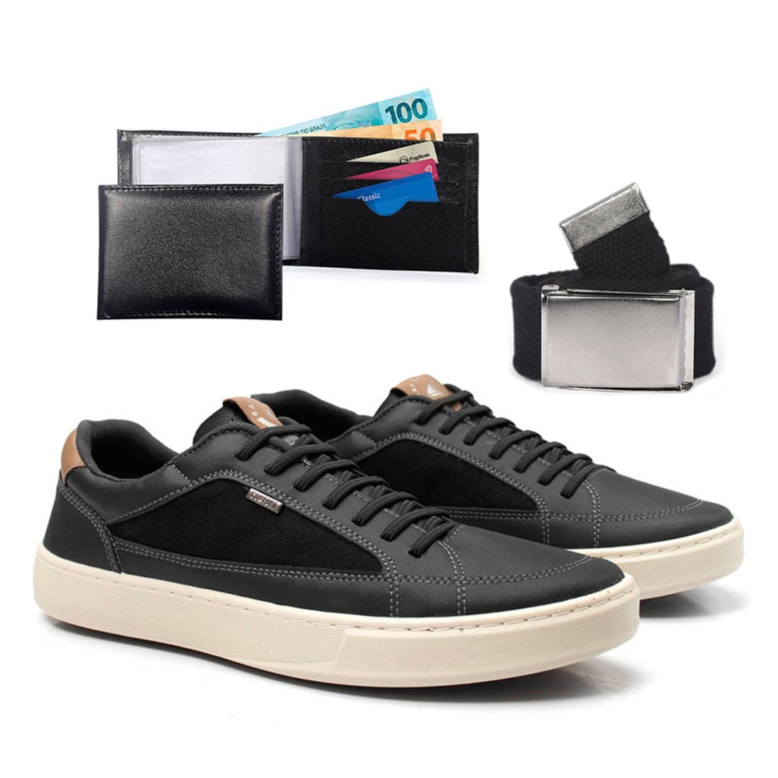 Imagem principal Tenis Casual Masculino Com Carteira E Cinto Dia A Dia Bredeni Sapatenis Confortavel BREDENI preto