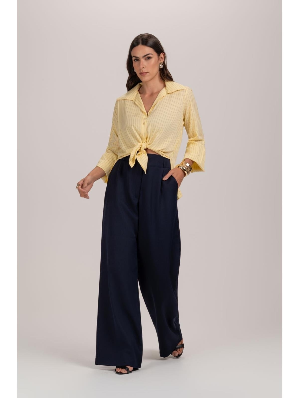 Imagem principal Calça Alfaiataria Pantalona Feminina Clássica Para Trabalhar TEODORO CAMISARIA azul marinho