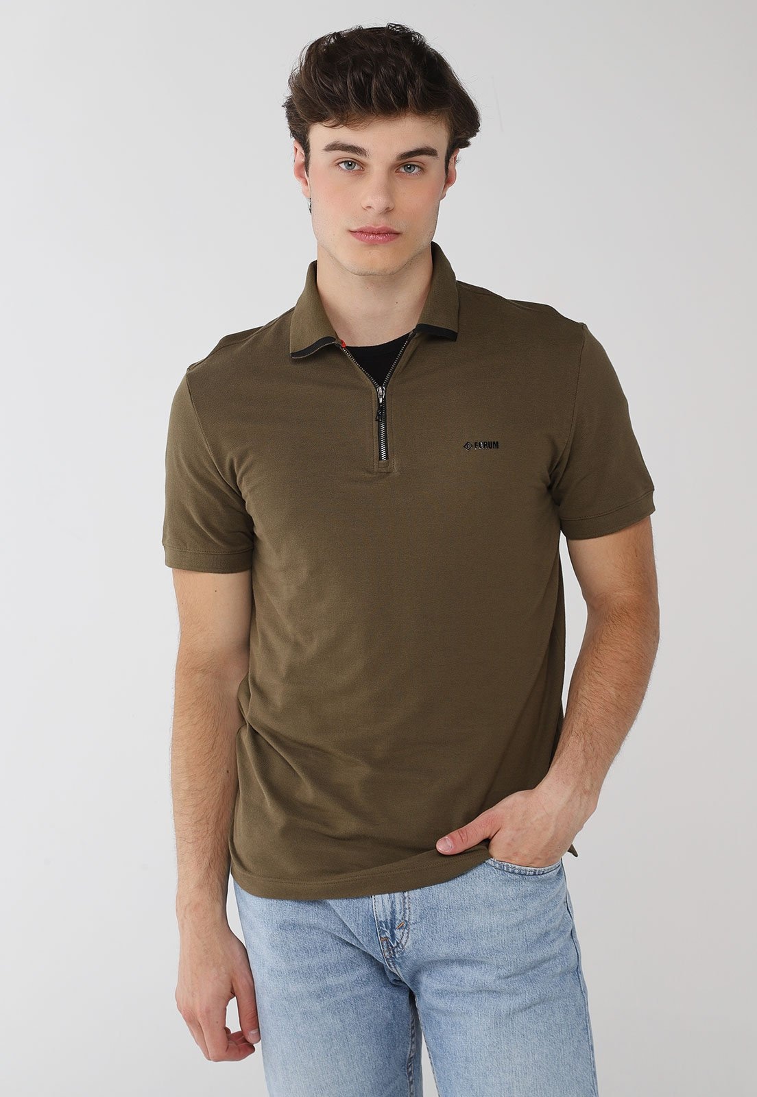 Imagem principal Polo Masculina Forum Fechamento Zíper Oliva Forum verde