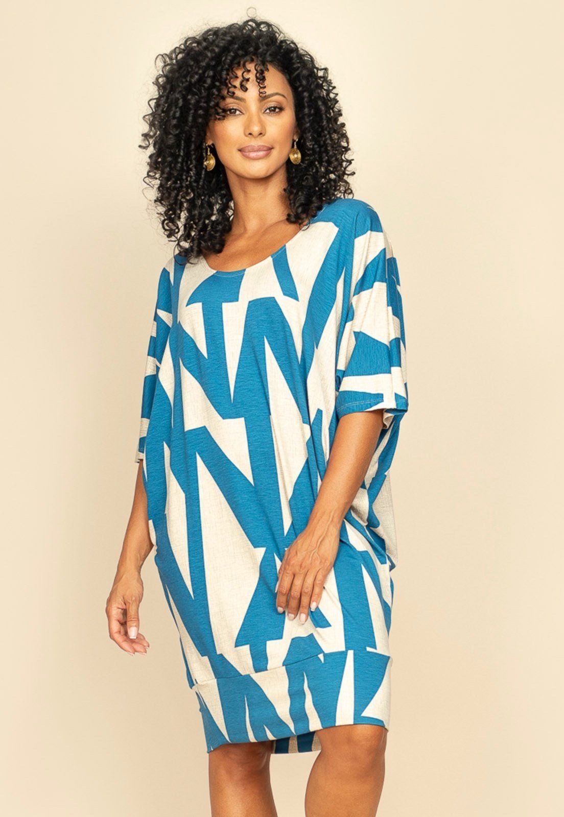 Imagem principal Vestido Curto Malha Amazonia Vital Morcego Geométrico Amazonia Vital azul/estampado/blue