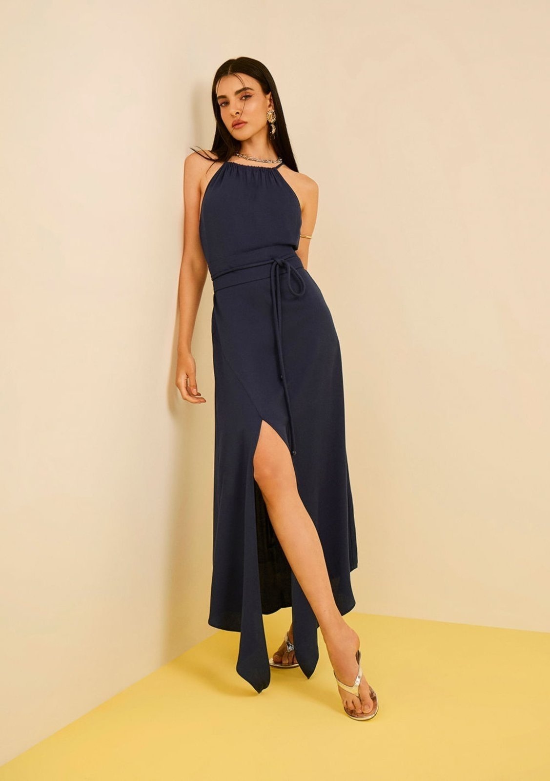 Imagem principal Vestido Zinco Solto Cava Francesa Sem Manga Midi Zinco azul