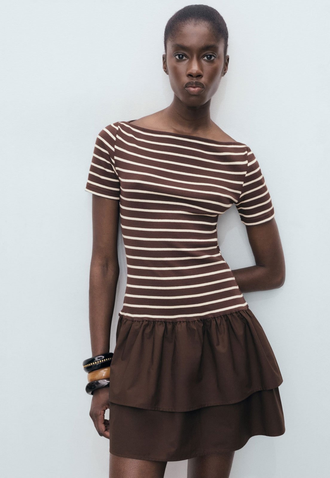 Imagem principal Vestido Feminino Mango Globi Listrado Mango marrom