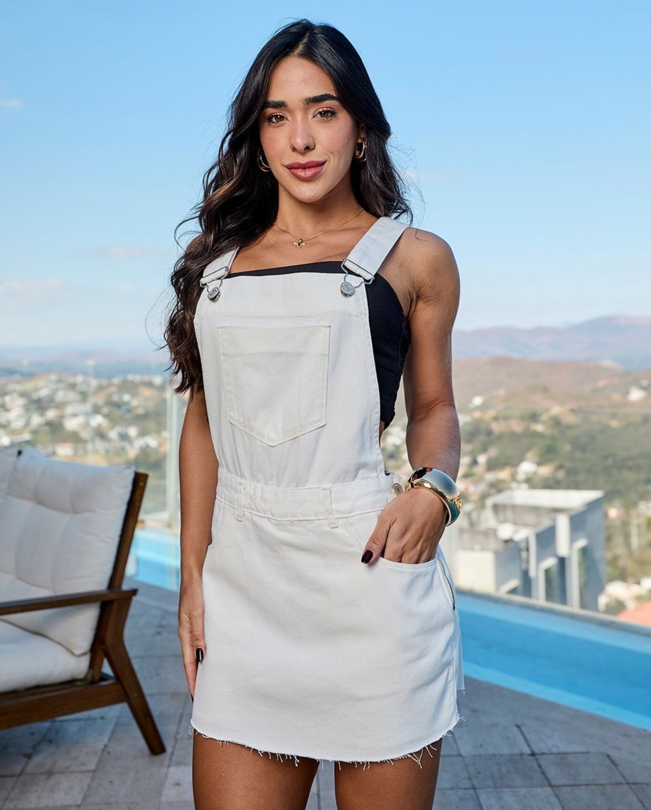 Imagem principal Jardineira Feminina Shorts Saia com Barra a Fio 22443 Off White Consciência off-white white