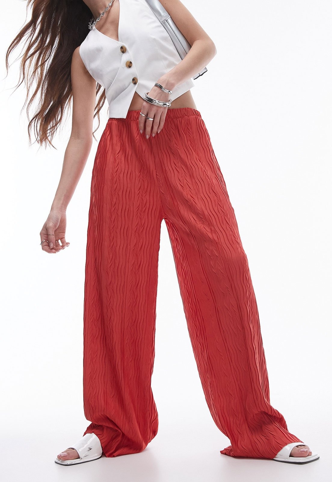 Imagem principal Calça TOPSHOP Wide Leg Texturizada Vermelha Topshop vermelho