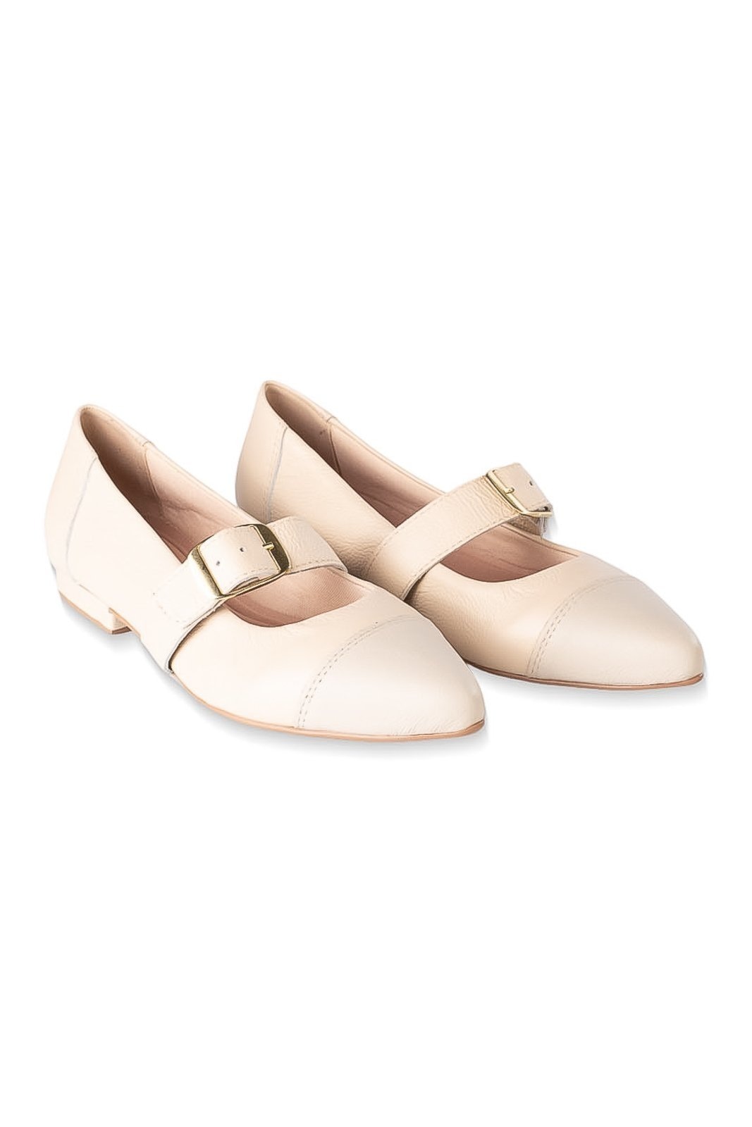 Imagem principal Sapatilha bico fino em couro com biqueira e fivela Flora - Marfim Andrea Vinci off-white