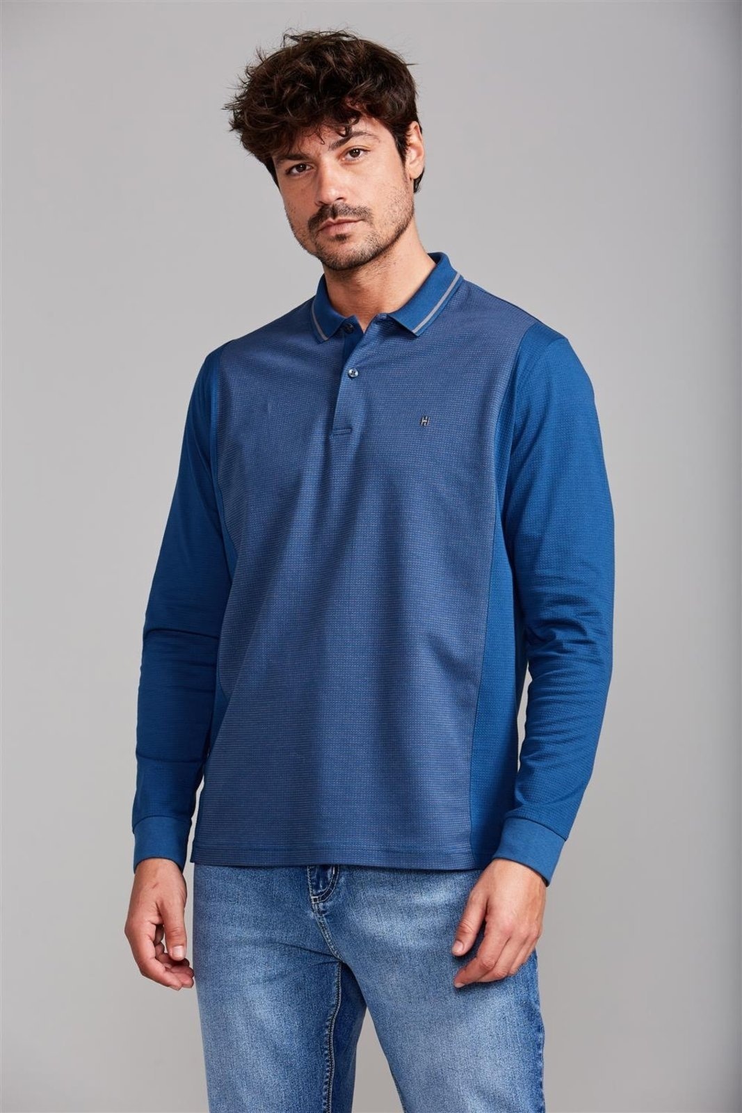 Imagem principal HIGHSTIL Camisa Polo Manga Longa Jacquard Comfort Noturno / Cinza Concreto HIGHSTIL azul