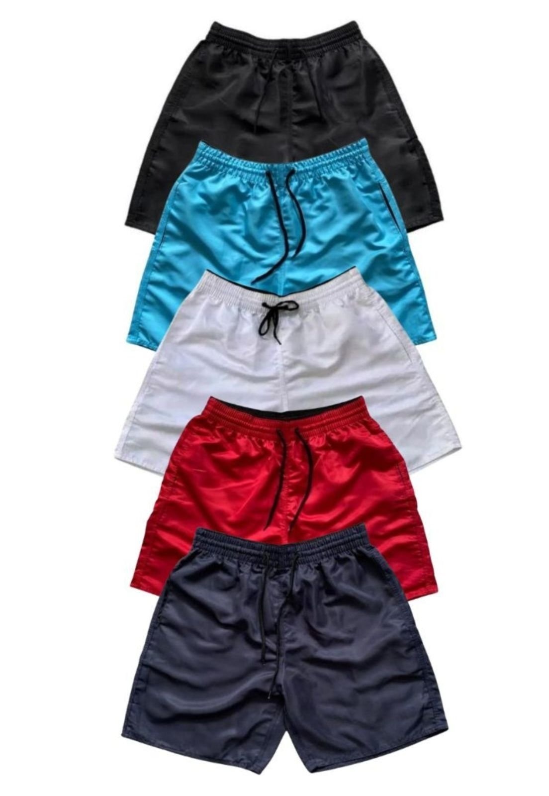 Imagem principal Kit 5 Short Tactel Liso Masculino Relaxado Mauricinho Bermuda Moda Praia Cores Variadas Relaxado azul/azul marinho/branco/preto/vermelho