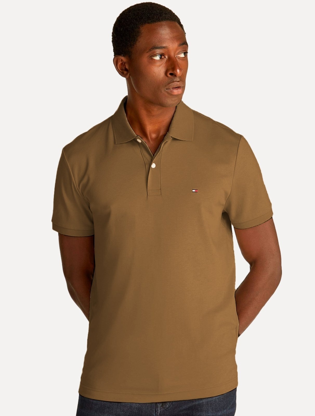 Imagem principal Polo Tommy Hilfiger Masculina Malha Liquid Cotton Seasonal Caqui Caramelo Tommy Hilfiger caramelo caqui