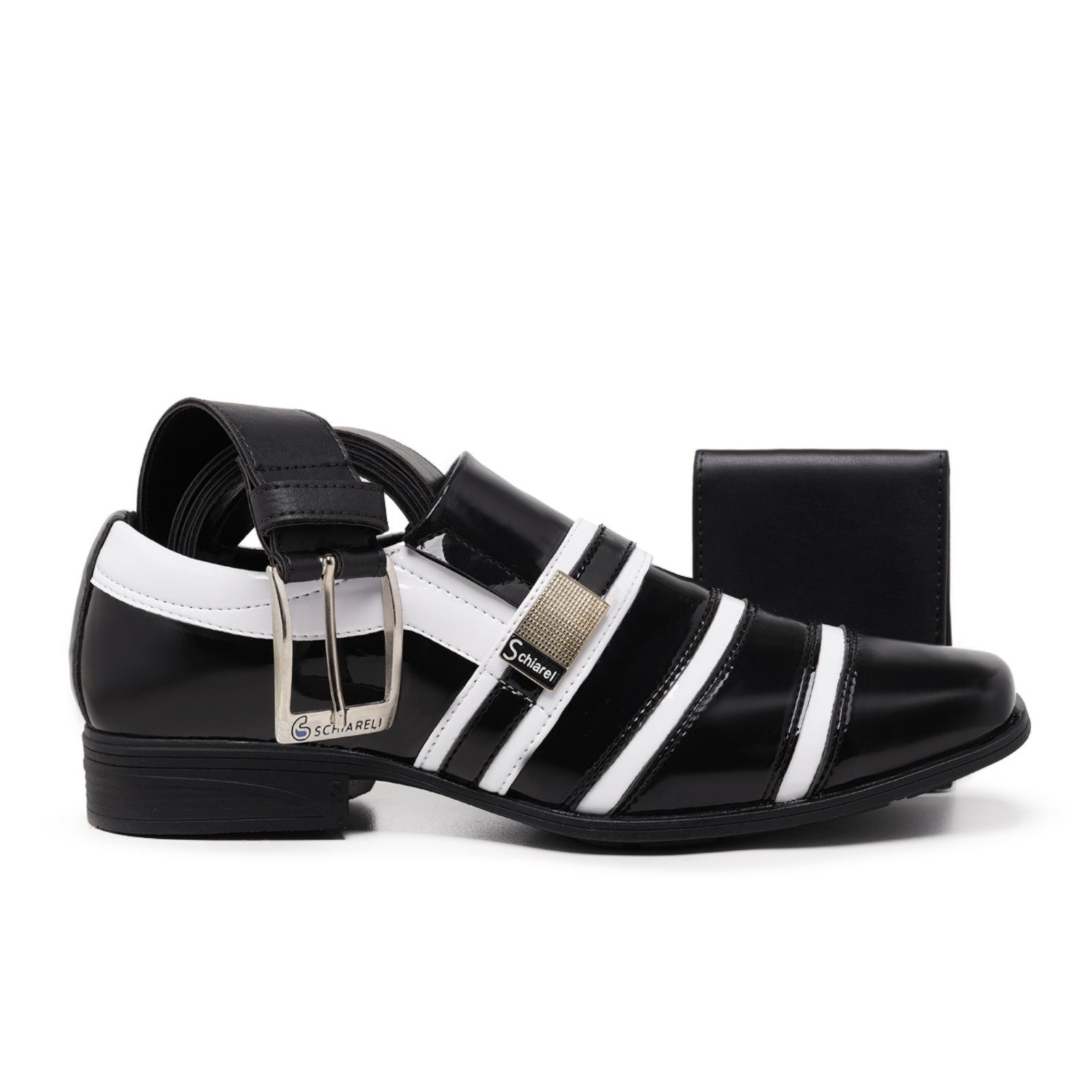 Imagem principal Kit Sapato Social Masculino Cinto e Carteira Verniz Festa Casamento 853 e Branco Schiareli preto