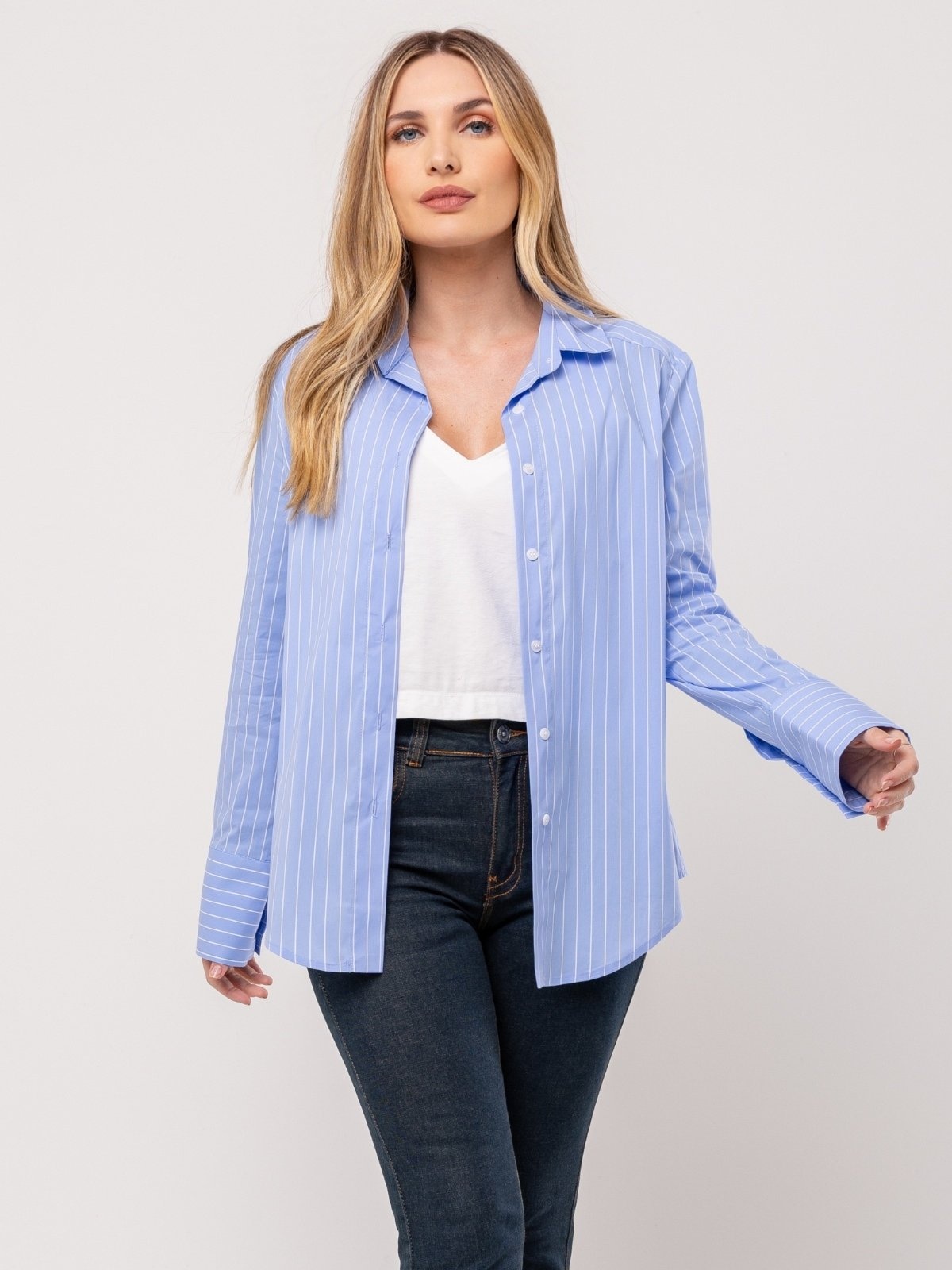 Imagem principal Camisa social Boyfriend listrada POLLEN azul