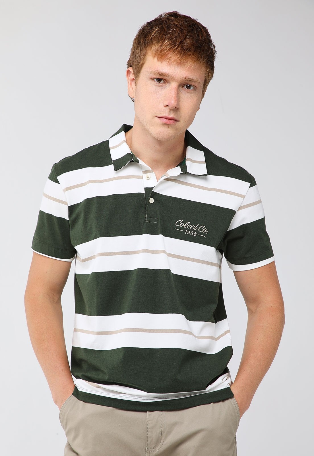 Imagem principal Polo Masculina Colcci Listrada Escuro Colcci verde