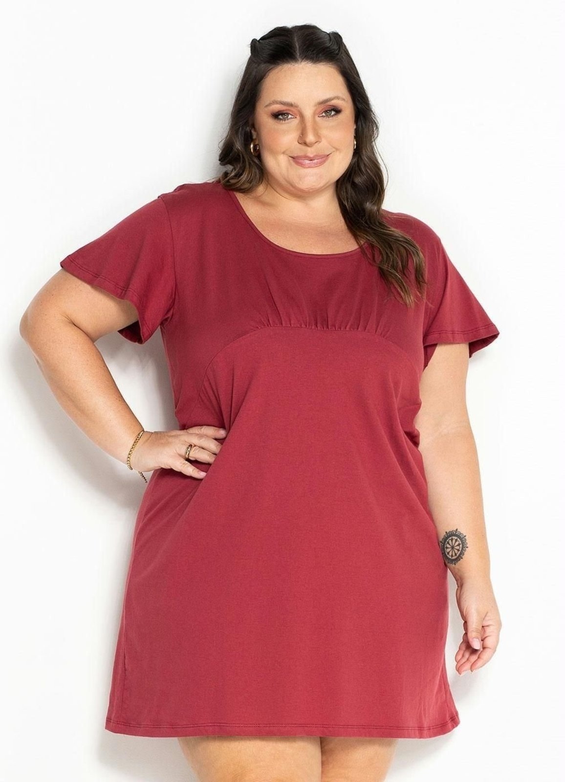 Imagem principal Vestido Com Franzido Plus Size Terracota Marguerite marrom