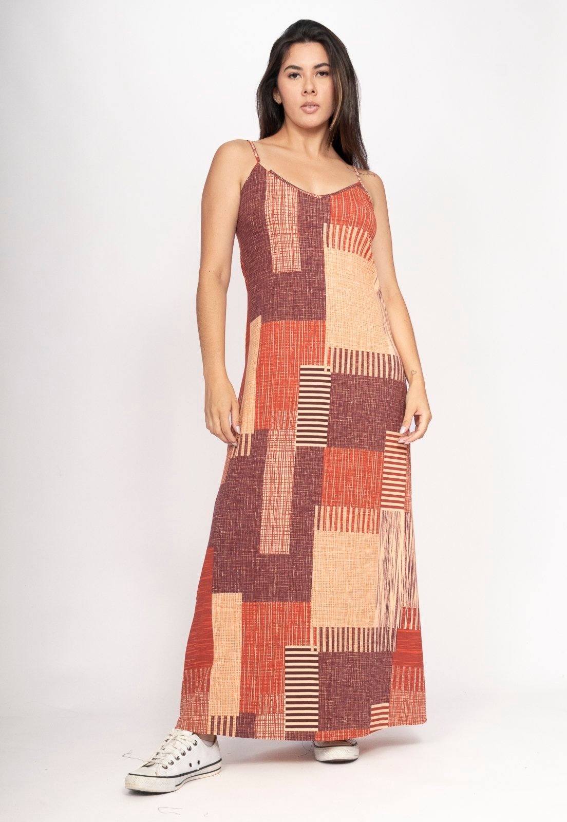 Imagem principal Vestido Amazonia Vital Guaíra Longo Malha Alça Fina Tramas do Sol Amazonia Vital estampado