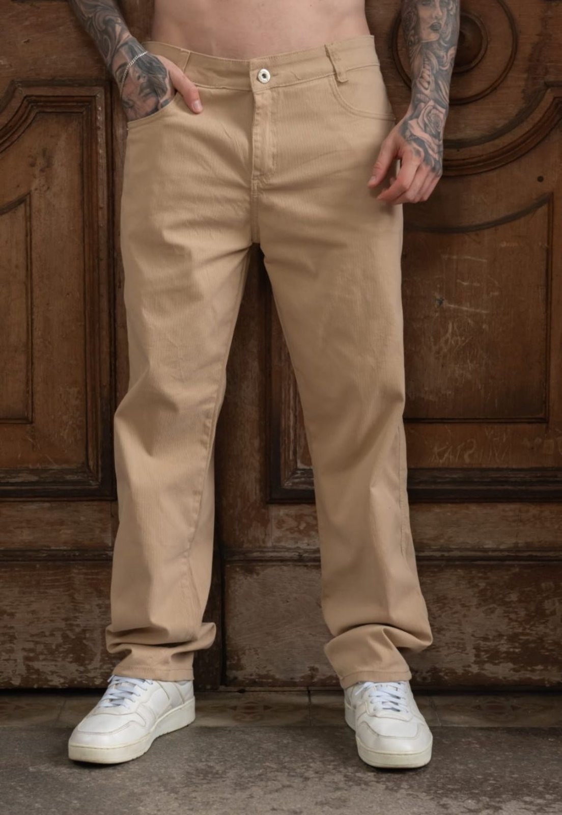 Imagem principal Calça Tradicional Creme Sarja Masculino Alleppo Jeans cáqui