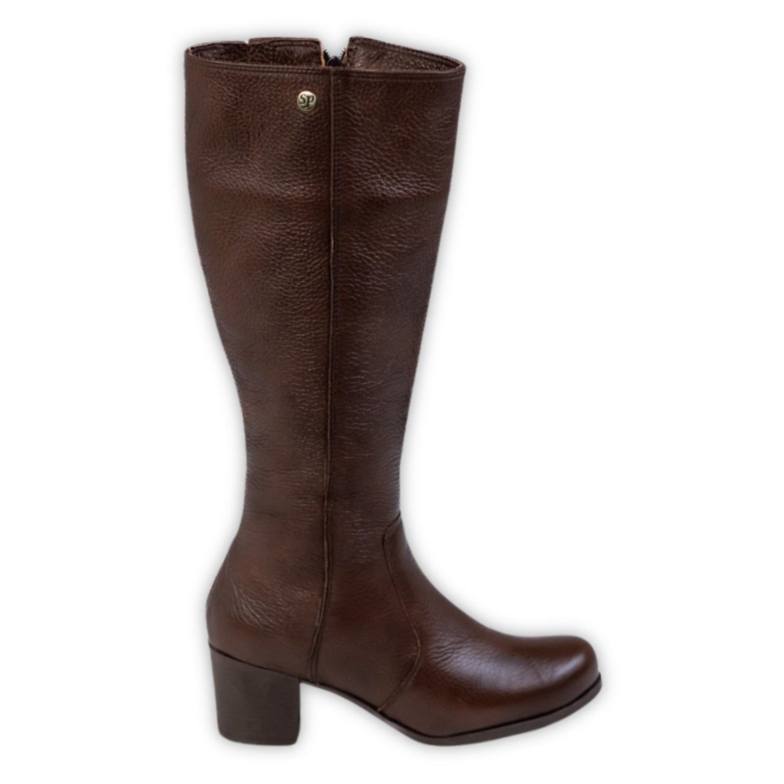 Imagem principal Bota Cano Longo Couro Salto 4 CM Bico Redondo Camel Spinelli caramelo