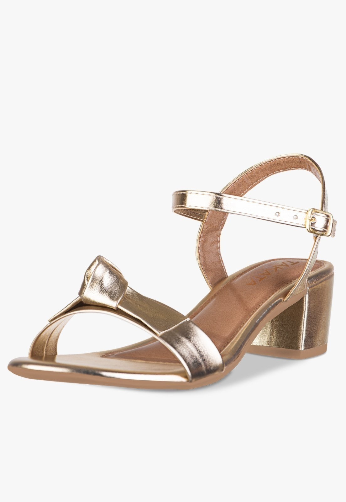 Imagem principal Sandália Feminina Salto Baixo Bloco Casual Confortável Laço Nó Metalizada Dourada TAKATA BY RAFAEL TAKATA dourado