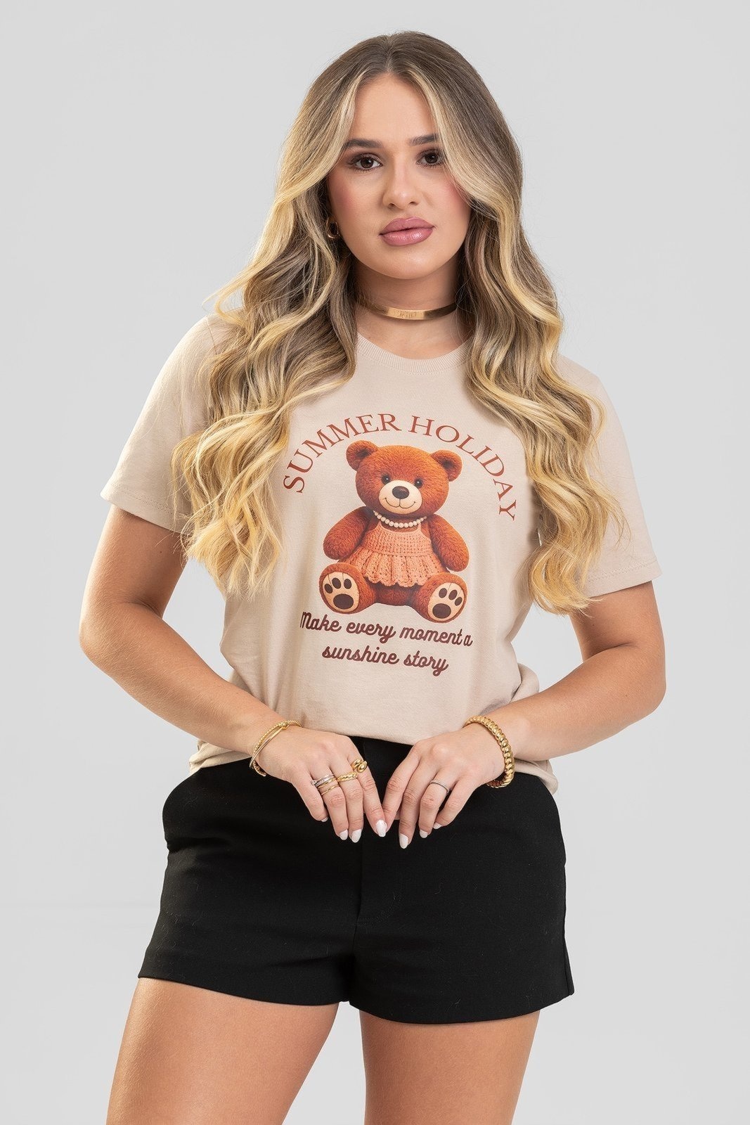Imagem principal Camiseta Feminina Cianitas Chocolate Estampa Urso Holiday Cianitas marrom