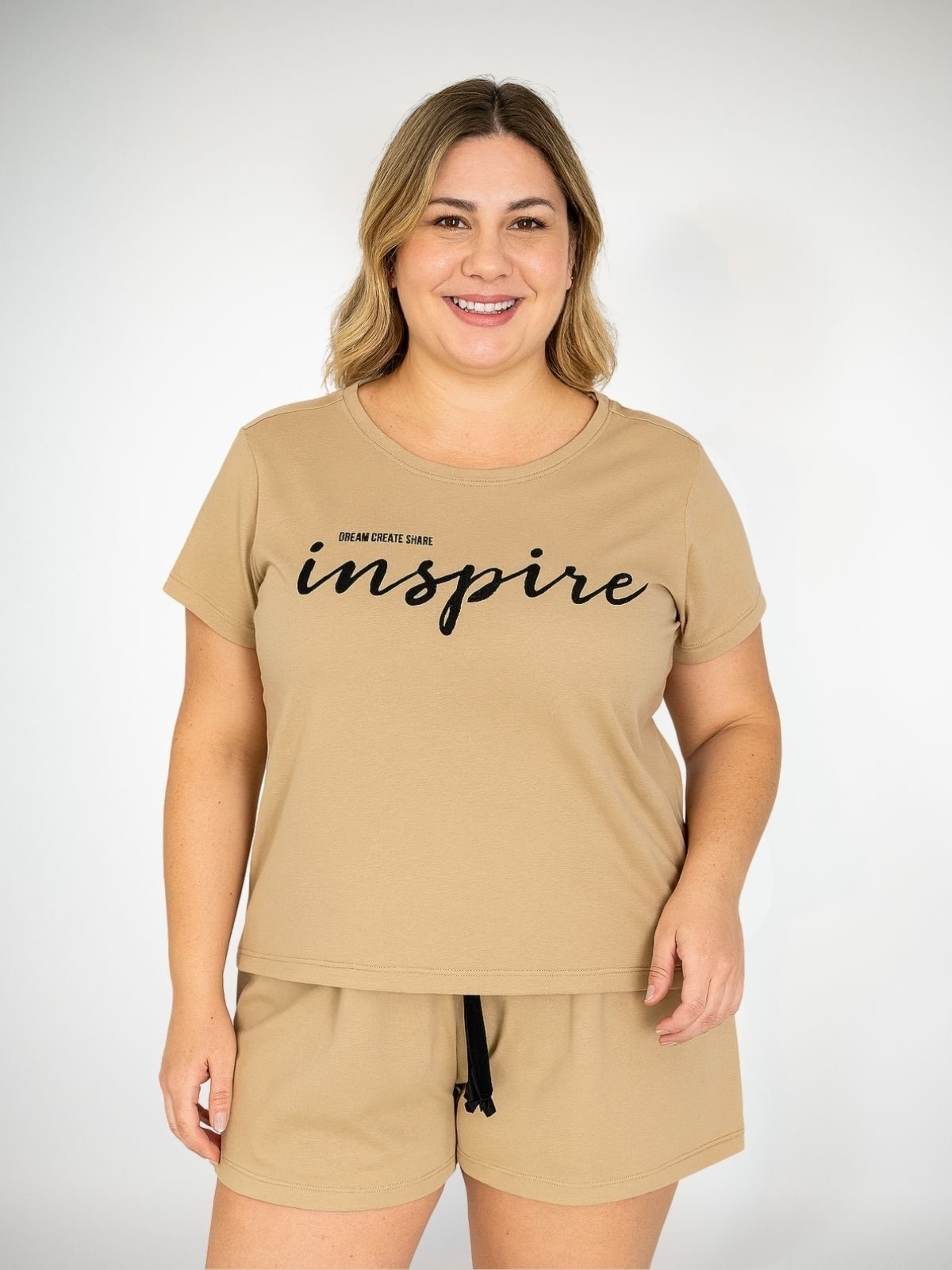 Imagem principal Pijama Algodão Plus Size manga curta Inês - Bege Areia Piante caramelo