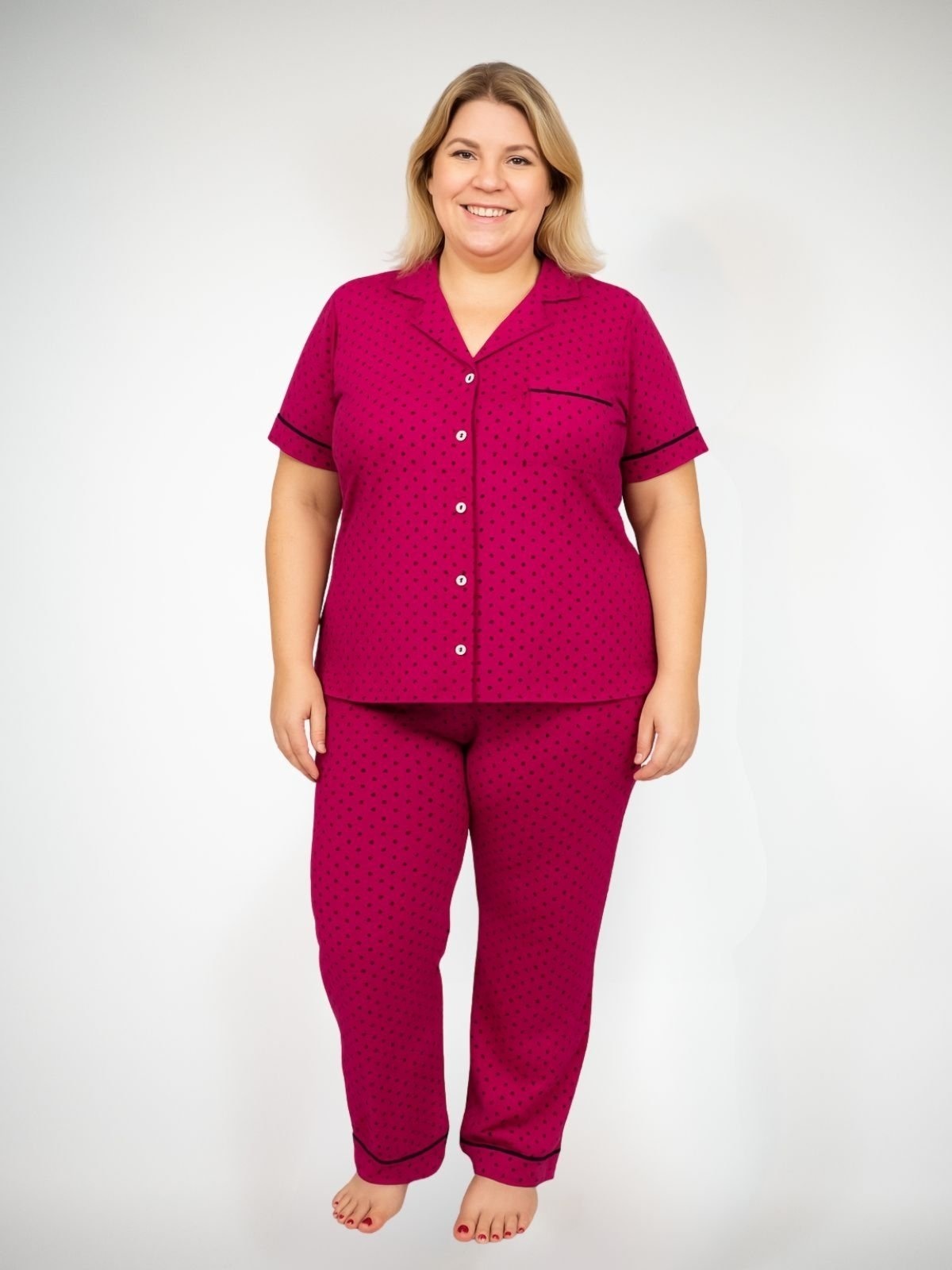 Imagem principal Pijama Algodão Plus Size Americano Manga curta com Calça Joana Poá Piante pink
