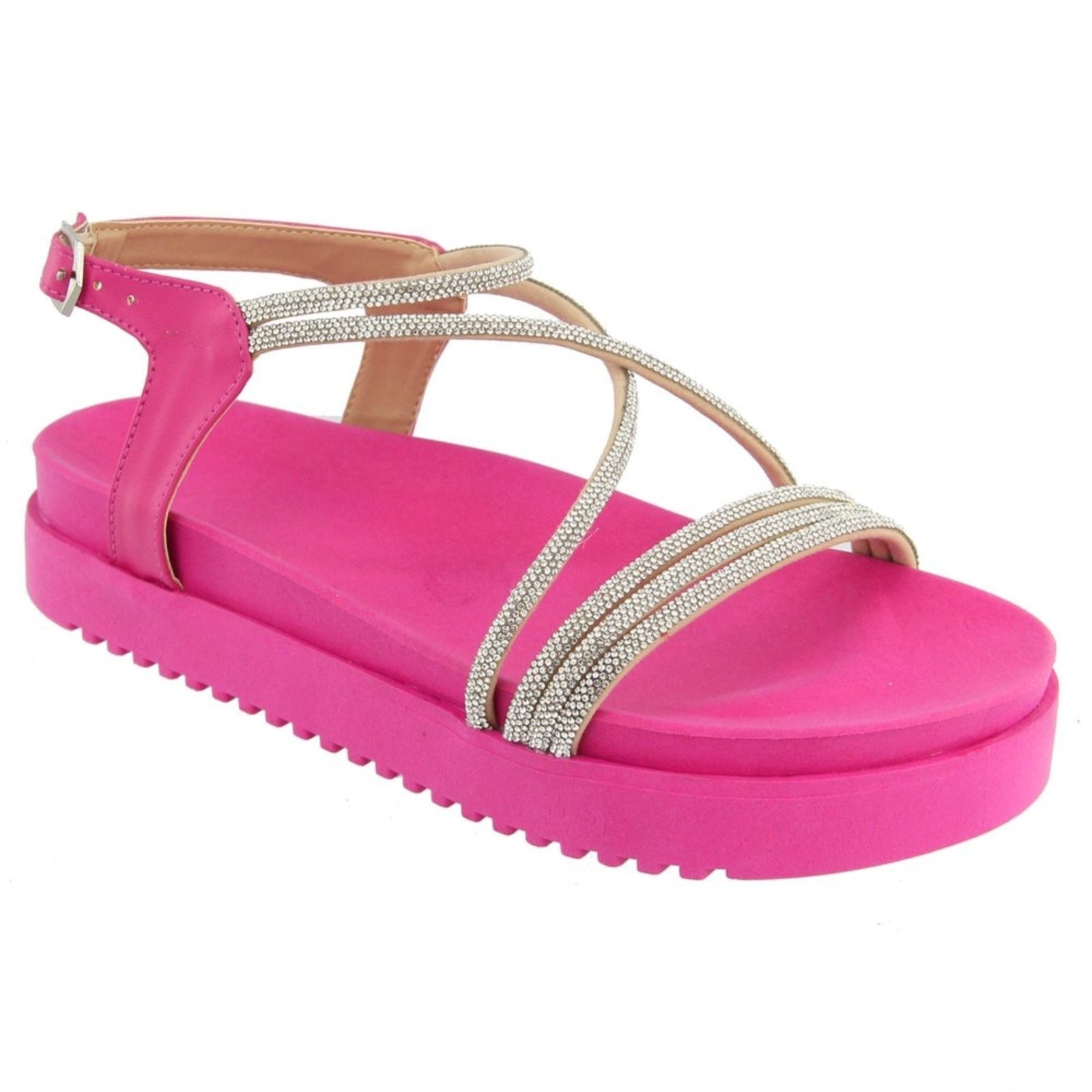 Imagem principal Sandália Papete Flatform Feminina Com Tiras De Strass Off White 199057 Flor da Pele pink/rosa pink