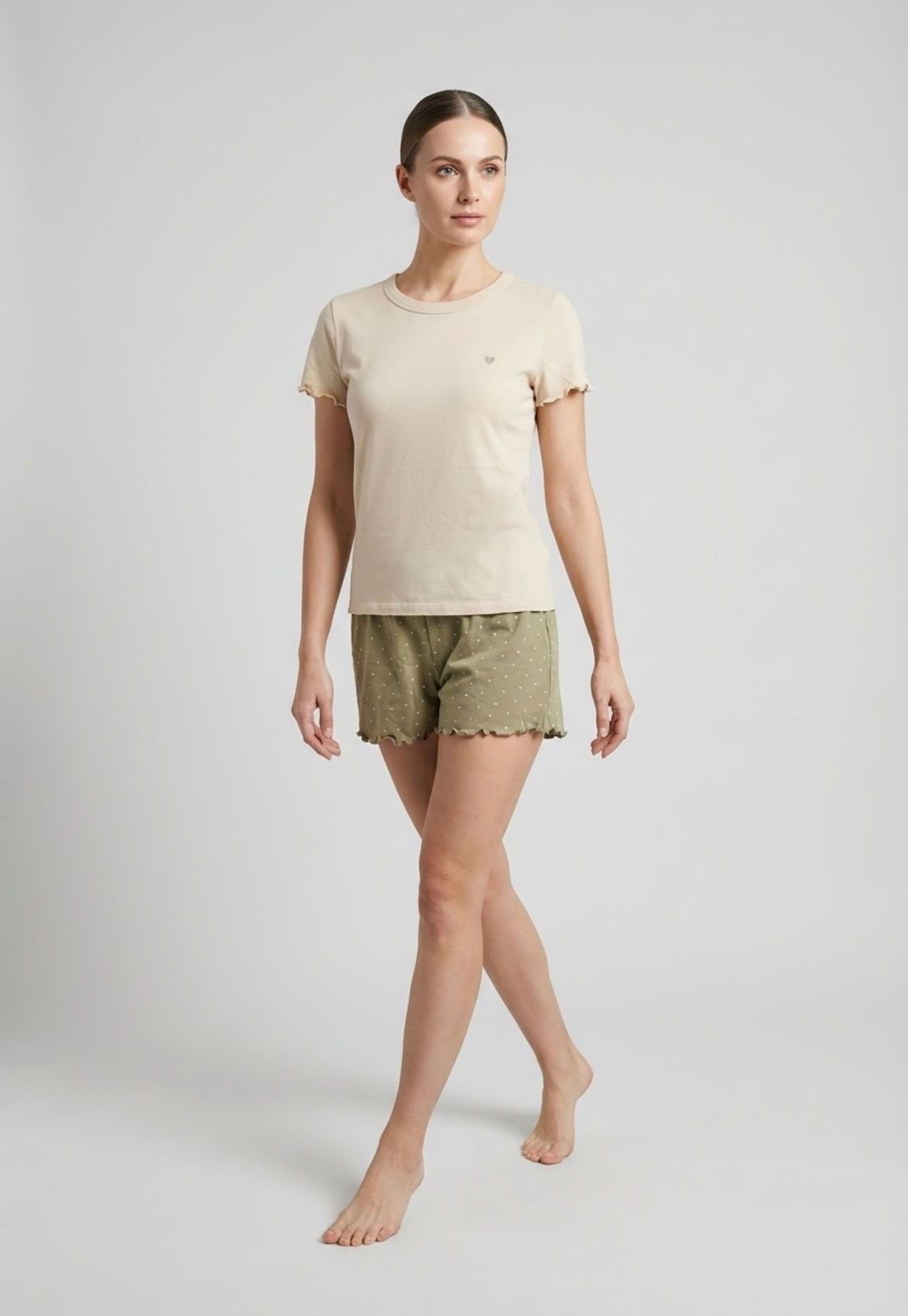 Imagem principal Conjunto Pijama Curto Feminino Hering Detalhes Ondulados Hering bege