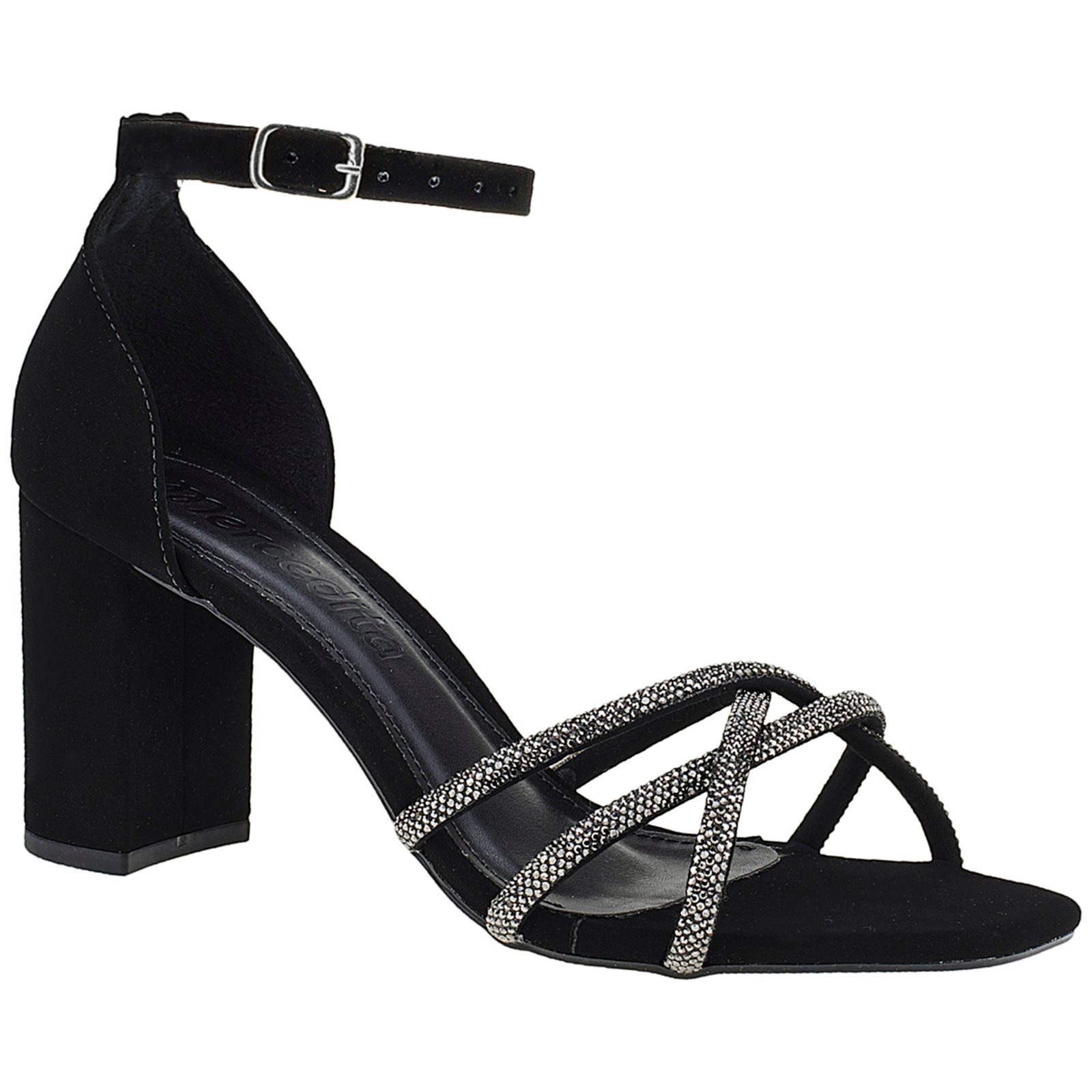 Imagem principal Sandália Feminina Salto Alto Shekinah Tiras Cruzadas Strass Lançamento Shekinah preto