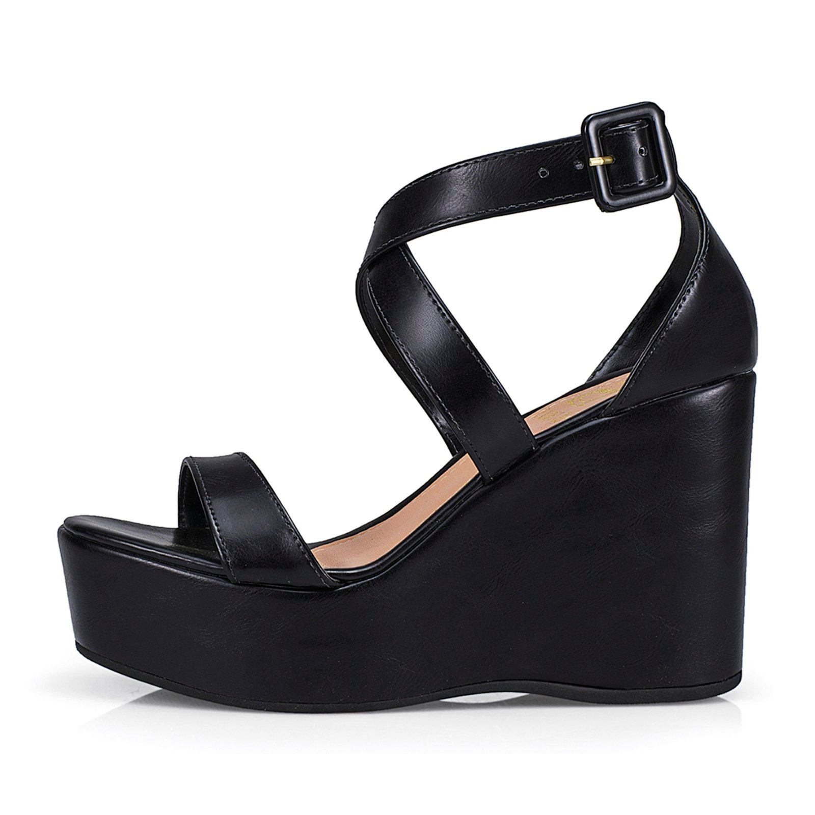 Imagem principal Sandália Feminina Lóris Salto Anabela Plataforma Fivela Elegante Confortável Preto20801 LÓRIS SHOES preto