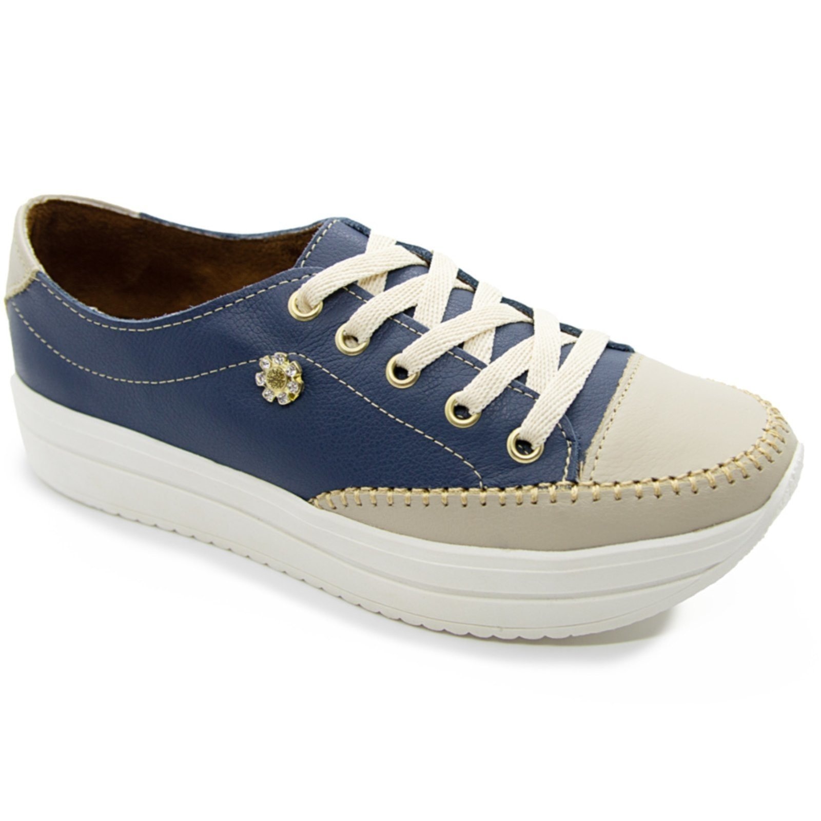 Imagem principal Tênis Sapatênis Paola Ferrara - COURO - TODO FORRADO 2024 - cod807 - Azul com diRavena azul marinho/bege