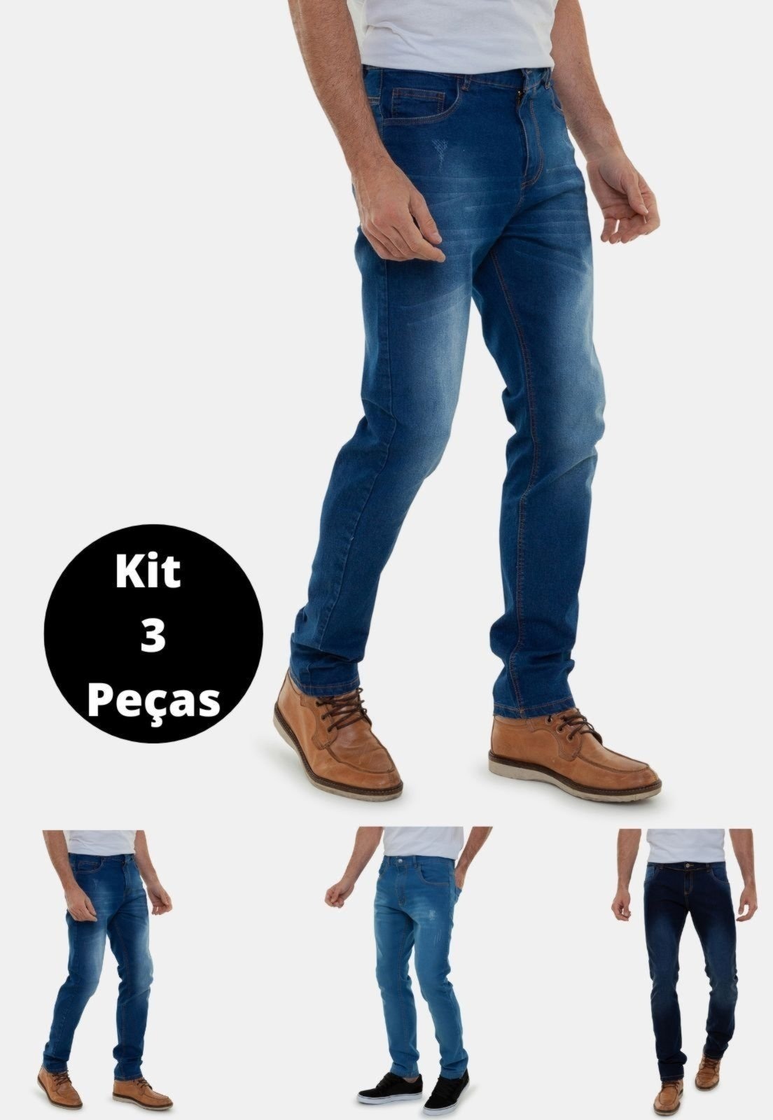Imagem principal Kit 3 Calças Jeans Masculinas Lavagem Clara Pompéia Versatti Versatti Jeans azul