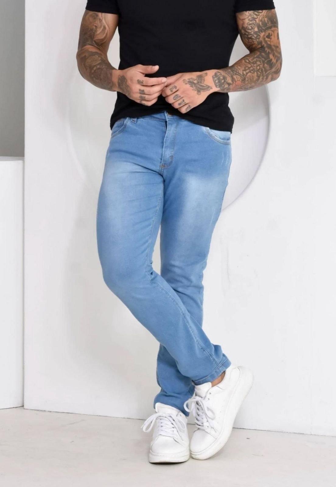 Imagem principal Calça Jeans Masculina Slim Com Detalher em Puidos linha Premium Modelo Fashion Delave ED E A E JEANS azul