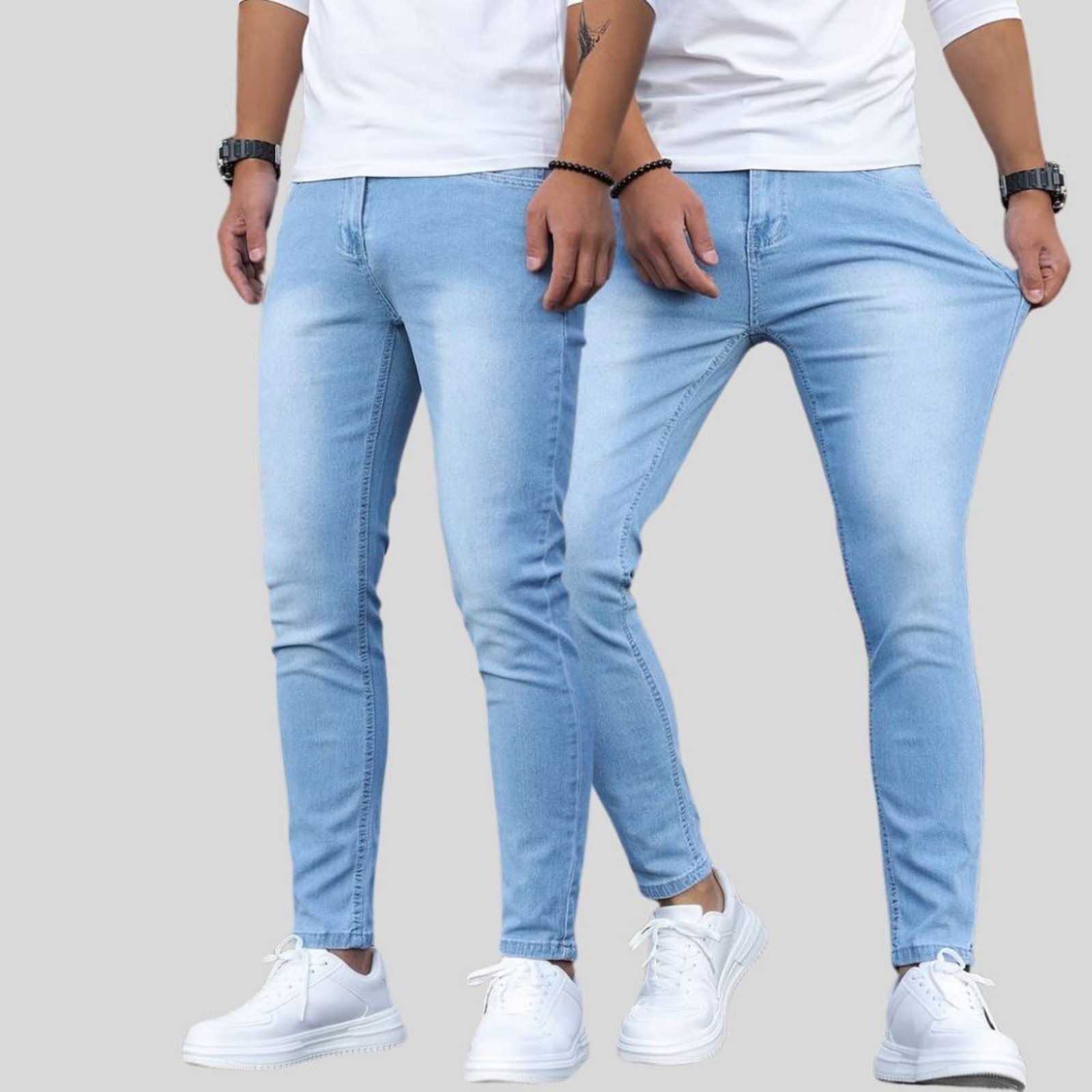 Imagem principal Kit 2 Calças Masculina Lavagem Claro Skinny com Elastano e Costura Reforçada Lavagem Clara TEX JEANS jeans