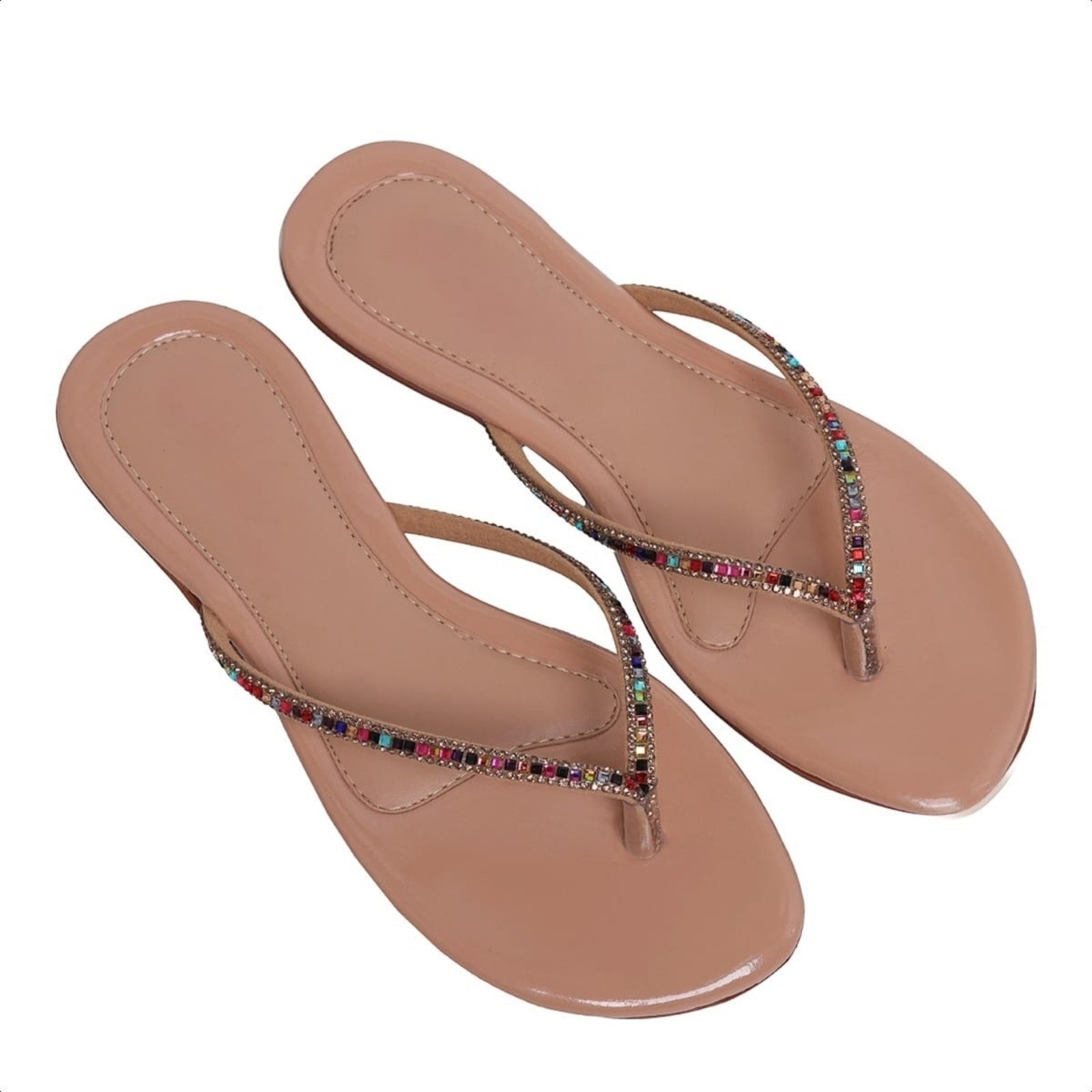 Imagem principal Rasteirinha Chinelo Feminino Nude Bege Verniz Tira De strass Brilho 34 ao 43 Carmelo Shoes Casual Festa Praia Verão Moda CARMELO SHOES bege nude