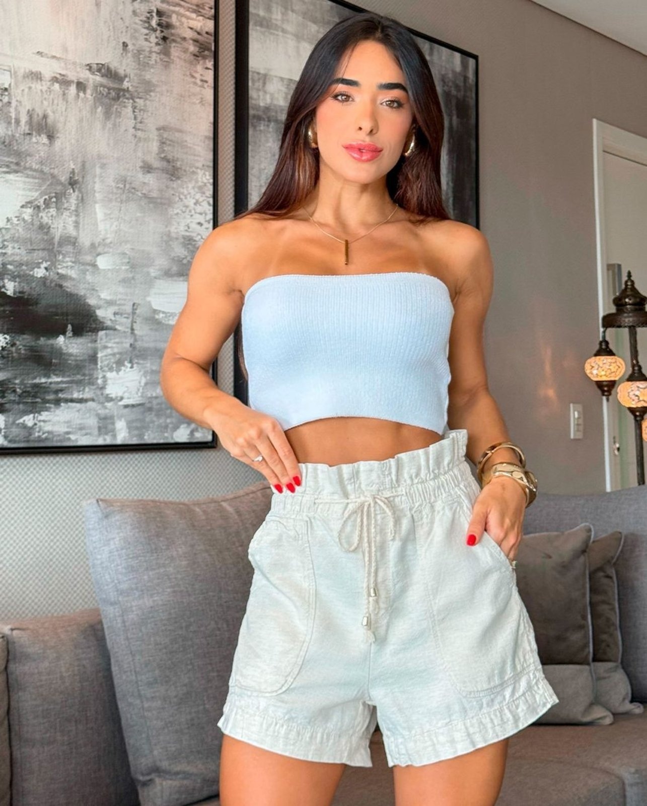 Imagem principal Shorts Linho Feminino Clochard com Cordão 23338 Linho Consciência bege