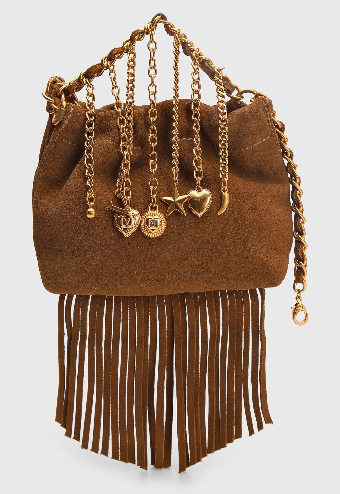 Imagem principal Bolsa Média Feminina Vicenza Franjas e Charms Vicenza caramelo