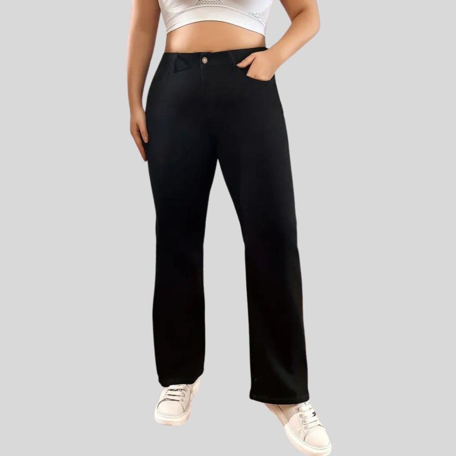 Imagem principal Calça Feminina Plus Size Corte Reto Preta com Cintura Alta e Empina Bumbum TEX JEANS jeans