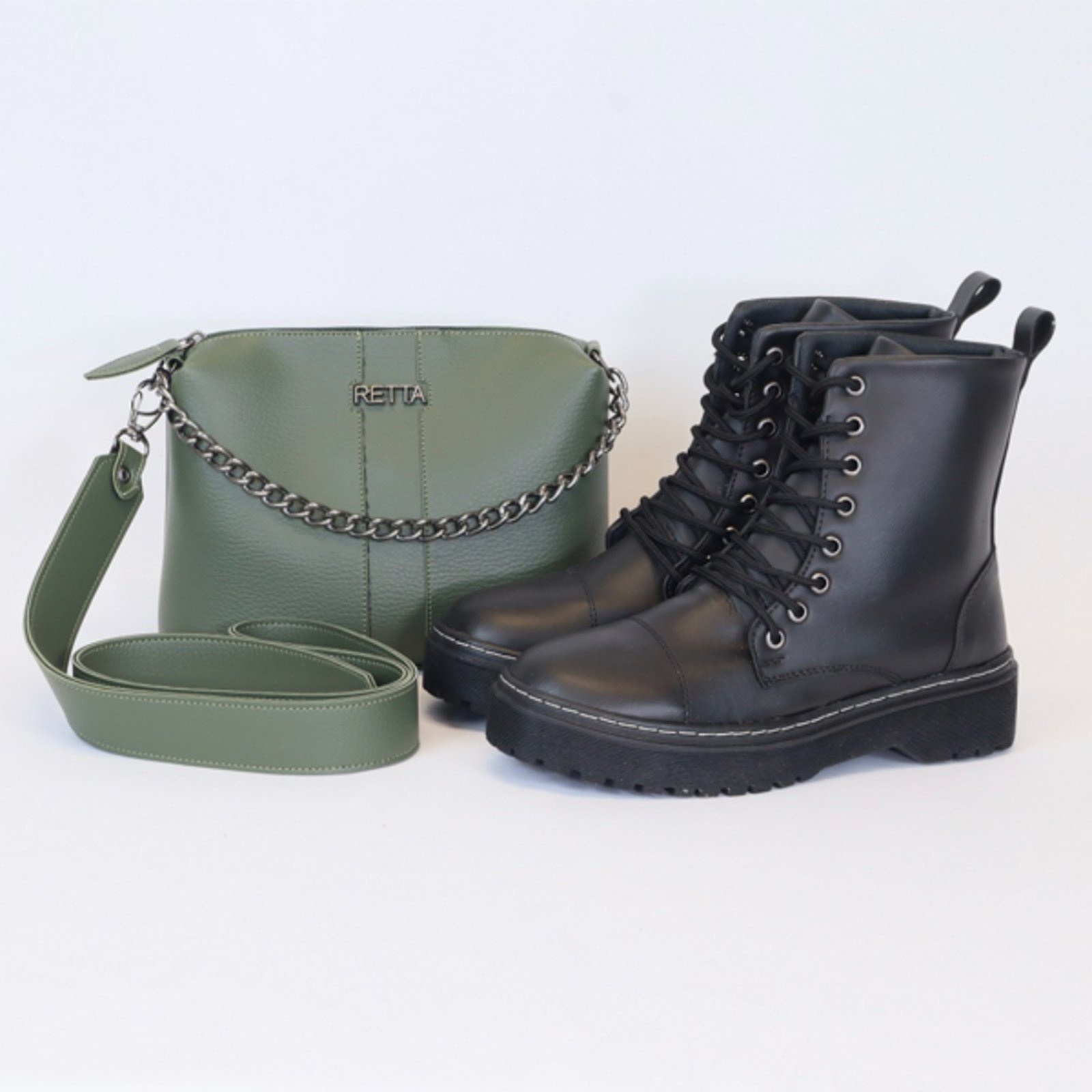 Imagem principal Kit Retta Bota Coturno e Bolsa Transversal Verde Retta Shoes verde militar